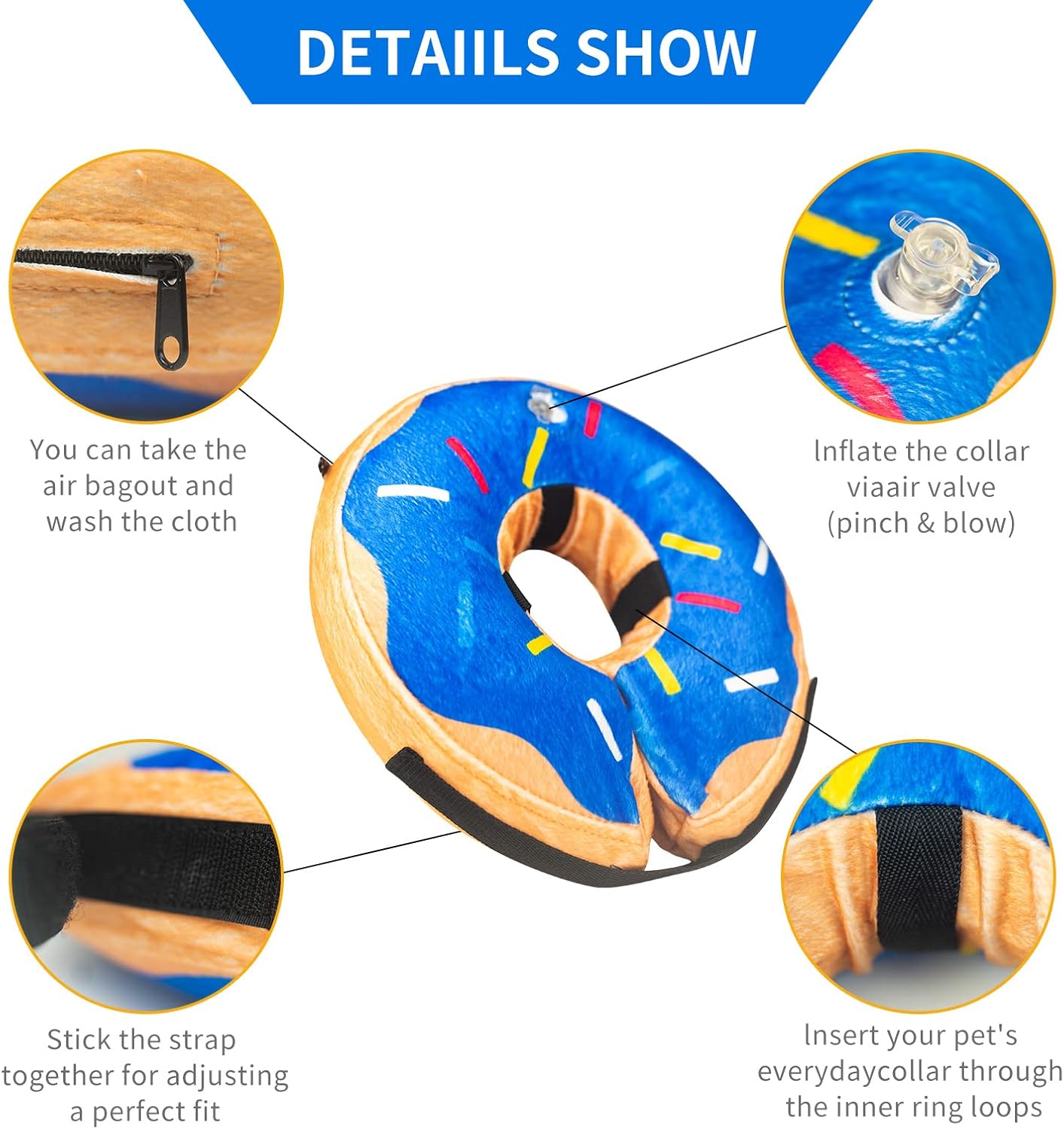 Collar inflable protector para perros y gatos, cono de mascota de recuperación suave, collar electrónico no impide la visión, azul, L