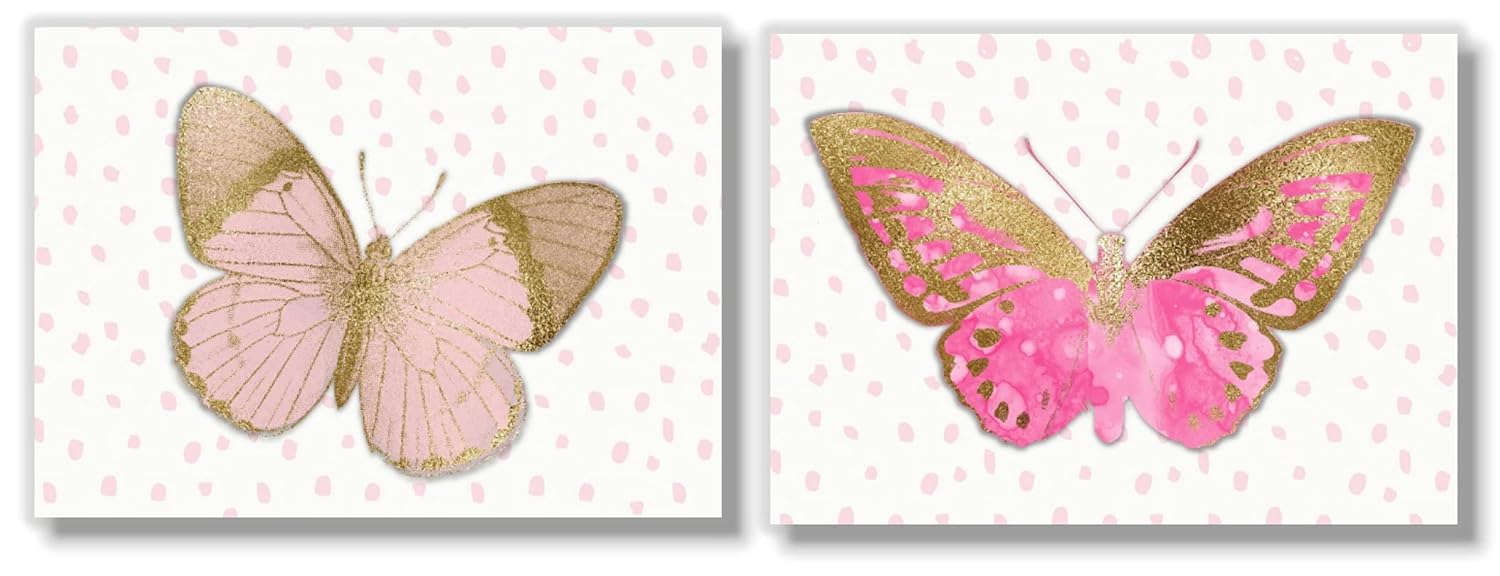 Butterfly Wall Art Prints – Watercolor Pink Butterflies Decor – (Set of 8) – 5×7 – Unframed