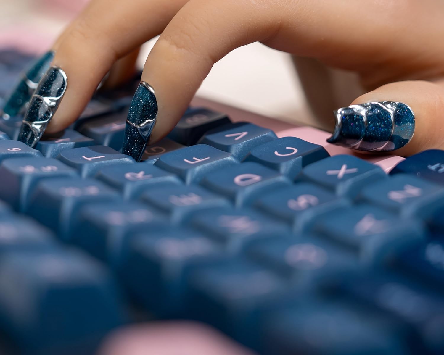 Uñas postizas a presión, Star Walk, hechas a mano, cielo nocturno estrellado, con purpurina, acabado UV, uñas postizas acrílicas gruesas y multigel,