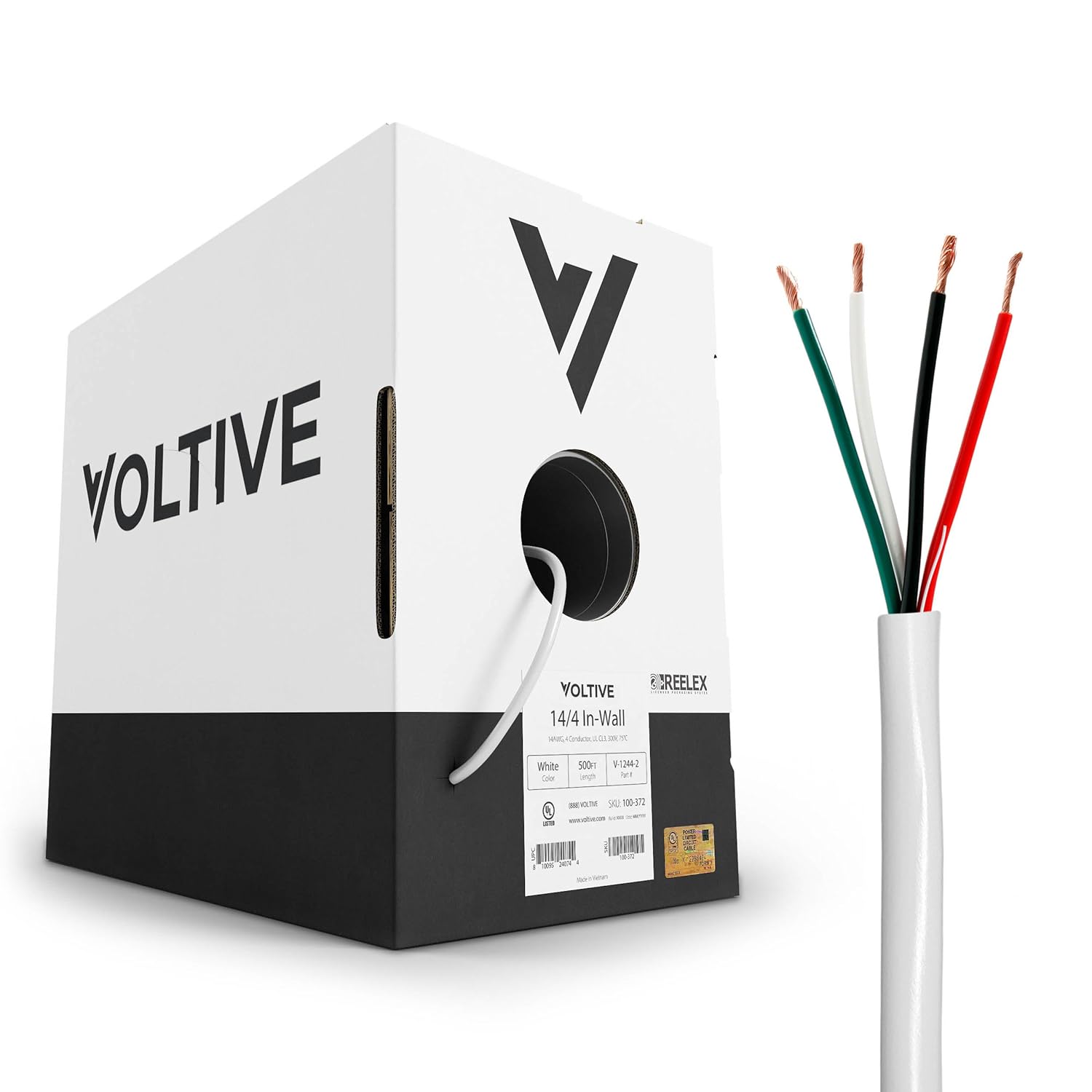 Voltive Cable de altavoz 144 – Conductor de 14 AWGcalibre 4 – Listado UL en clasificación de pared (CL2CL3) – Cobre sin oxígeno (OFC) – Caja de