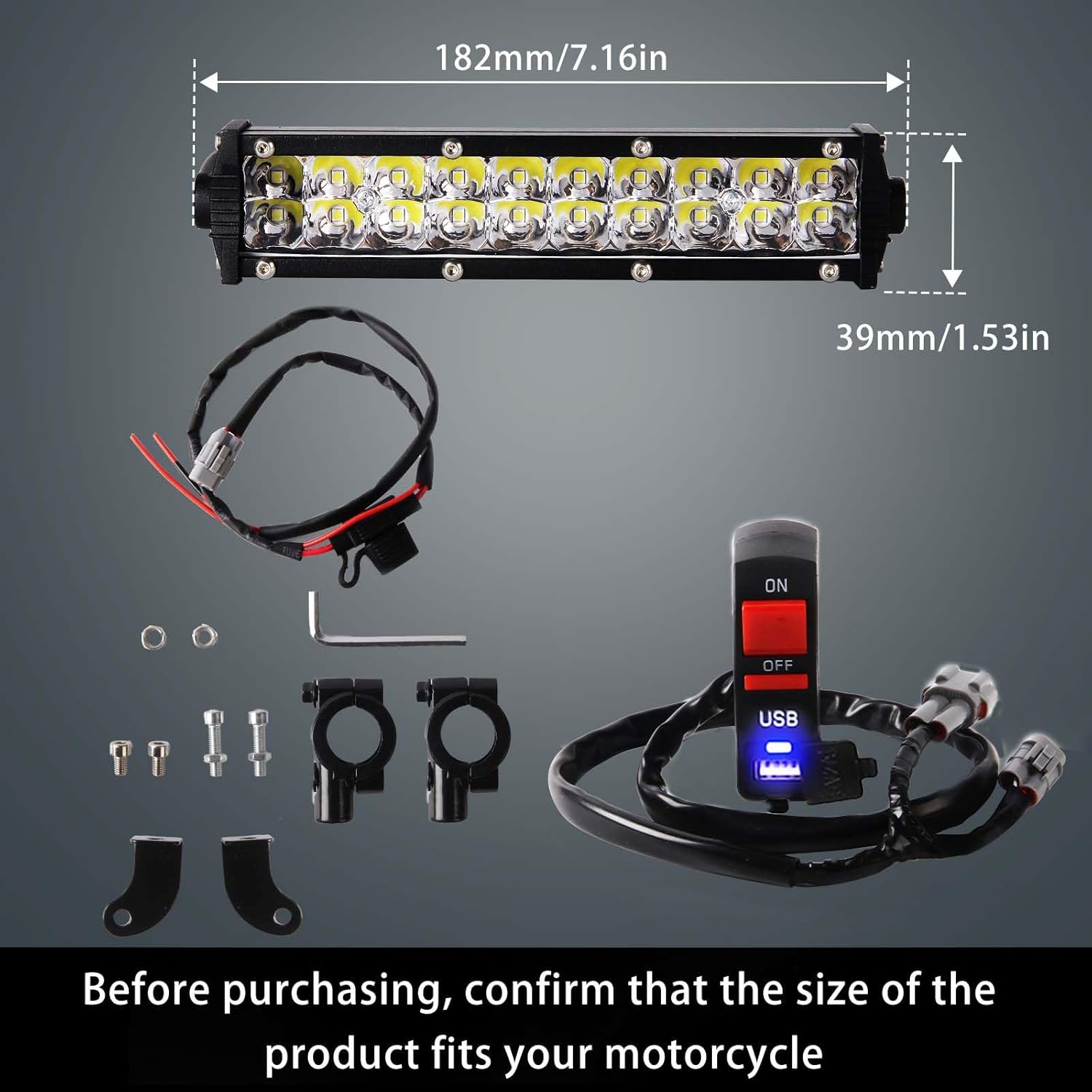 Kit de barra de luz de motocicleta para KLX110 CRF110 TTR110 YZ250F se adapta a la mayoría de barras de luz de manillar de 78 pulgadas de 60 W con