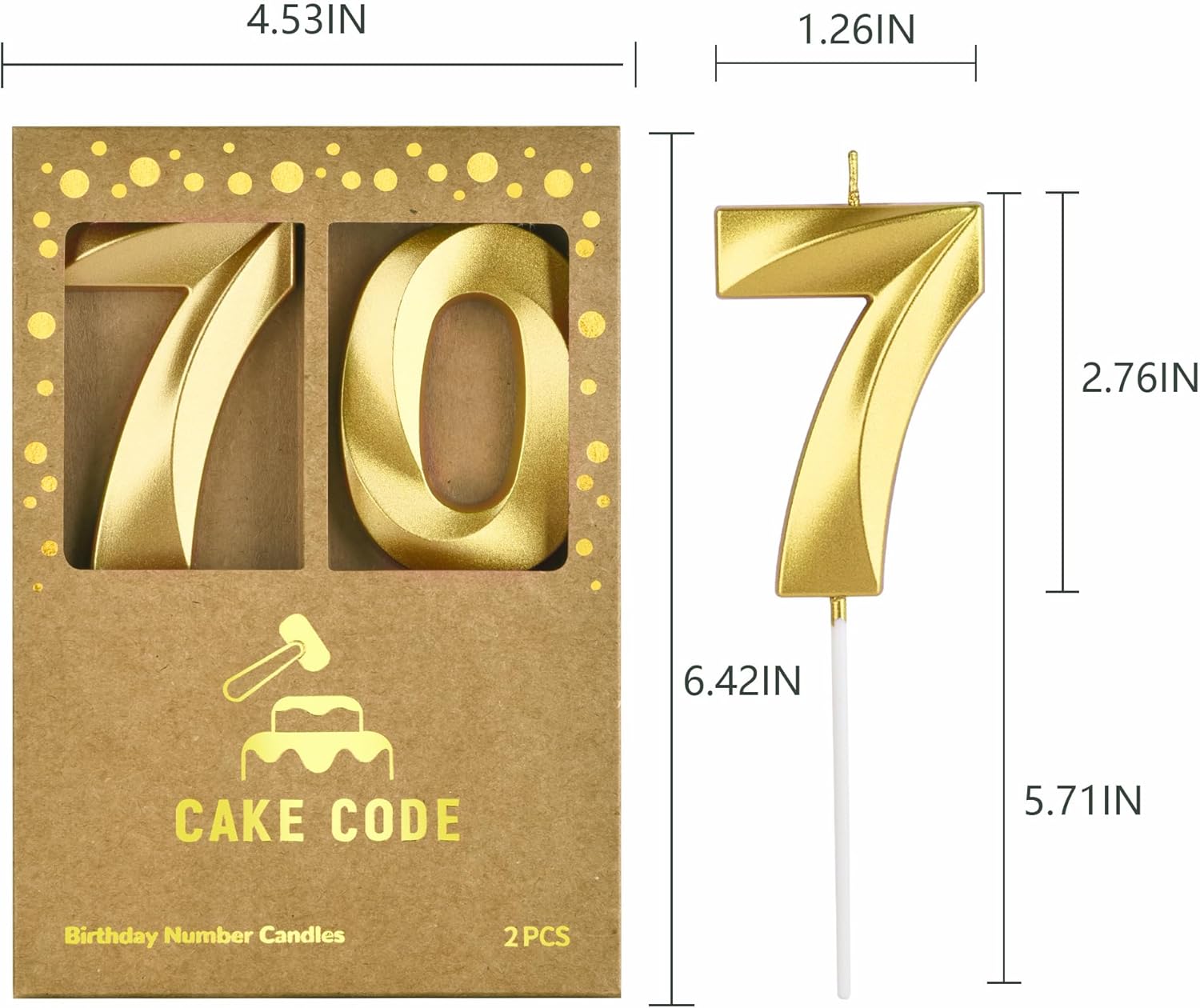 Velas de cumpleaños de oro de diamante de 2.76 pulgadas con número 70, velas de números dorados, velas de números de pastel, celebración de fiesta