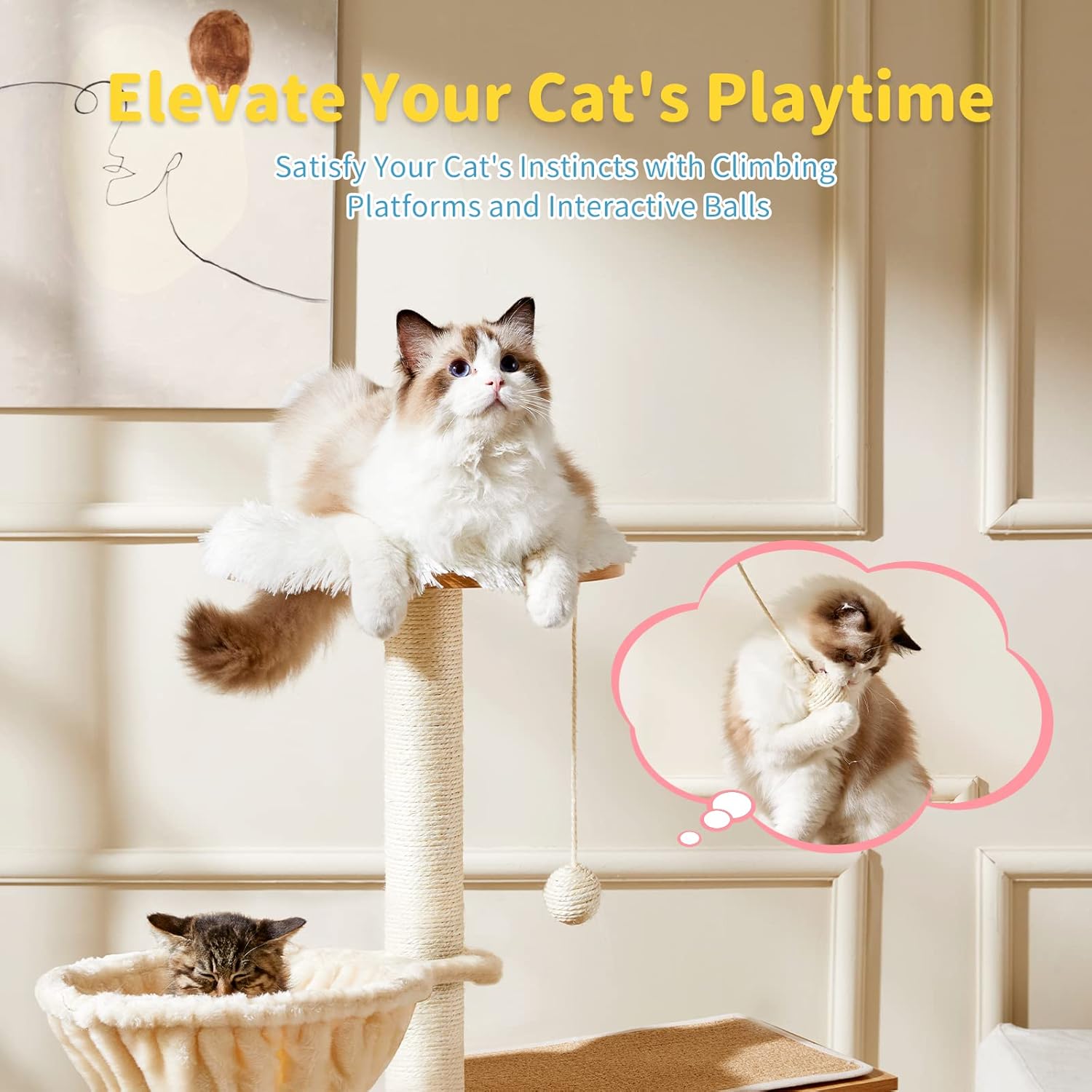Made4Pets – Árbol para gatos con caja de arena, torre moderna 2 en 1 para gatos de interior, condominio de madera de 48.6 pulgadas con poste