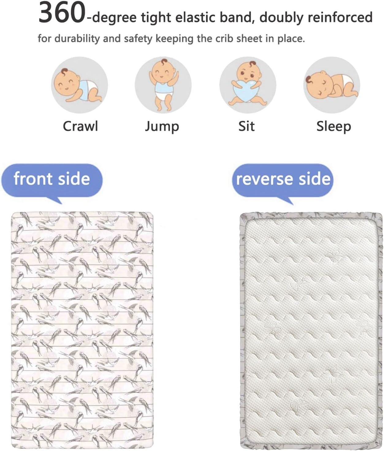 Sábana bajera ajustable para cuna con temática de pájaros, sábana bajera estándar para cuna, material ultrasuave, sábana de bebé para niños y niñas,