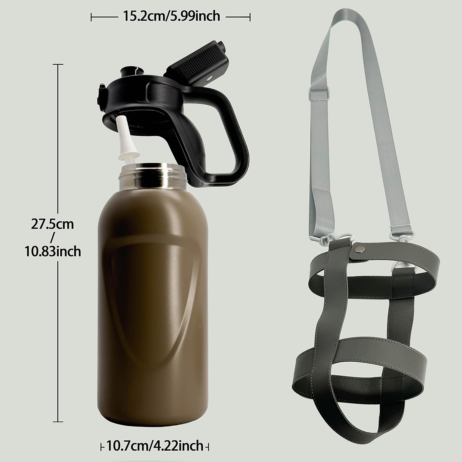 Botellas de agua para deportes al aire libre con doble pared de acero inoxidable de 46 onzas, 1.3 L, con aislamiento de boca ancha, popote y funda