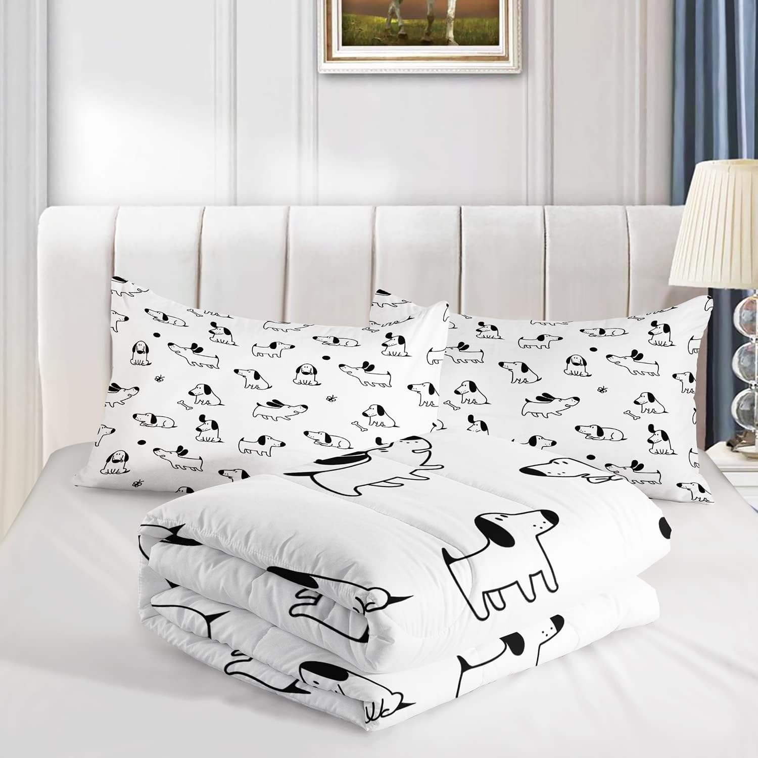 AILONEN Juego de edredón de perro para adolescentes, niños y niños, lindo juego de ropa de cama tamaño matrimonial, edredón acolchado superior de