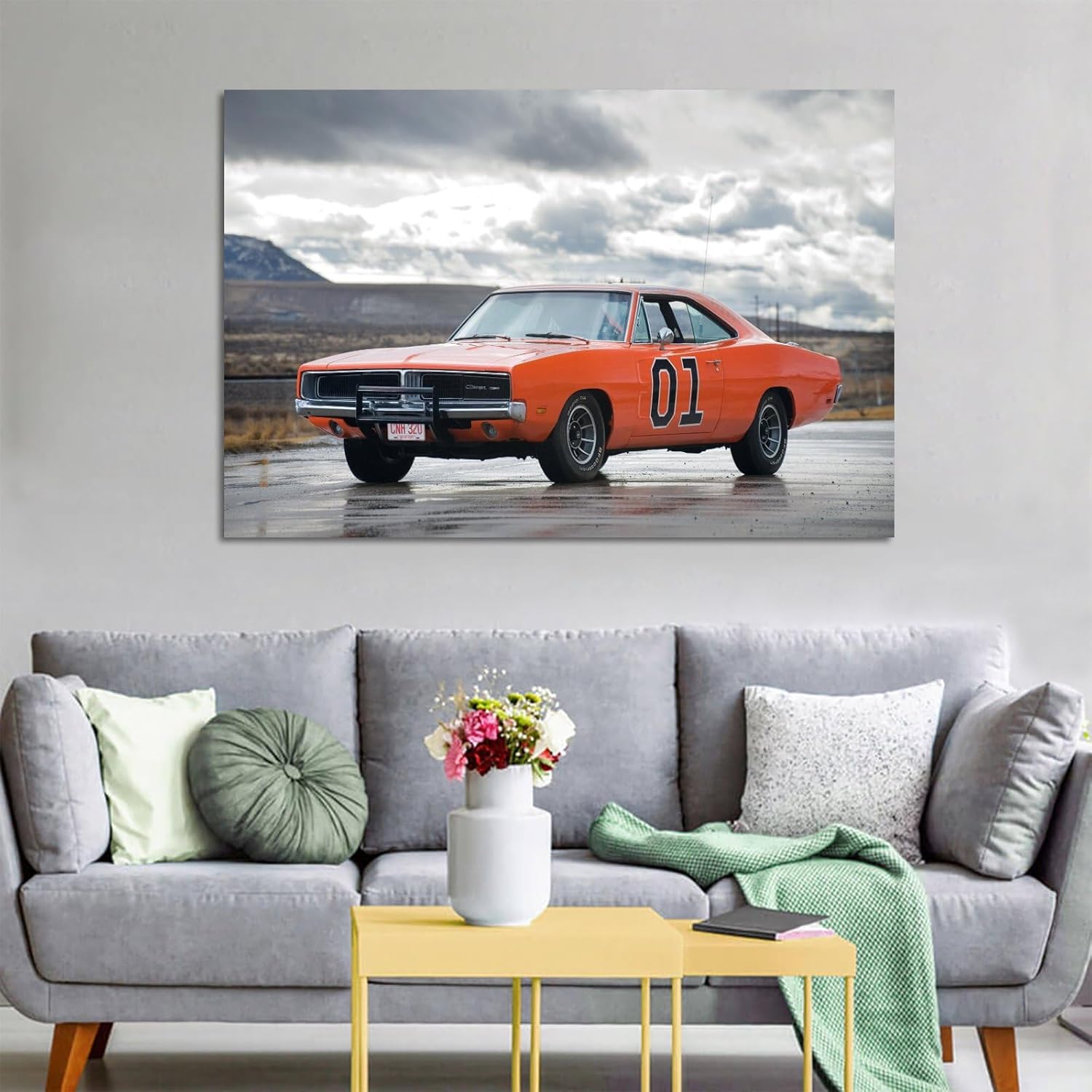 Carros Dodge Charger General Lee Póster Pintura Decorativa Lienzo Arte de Pared Póster de Sala de Estar Dormitorio Pintura 16 x 24 pulgadas