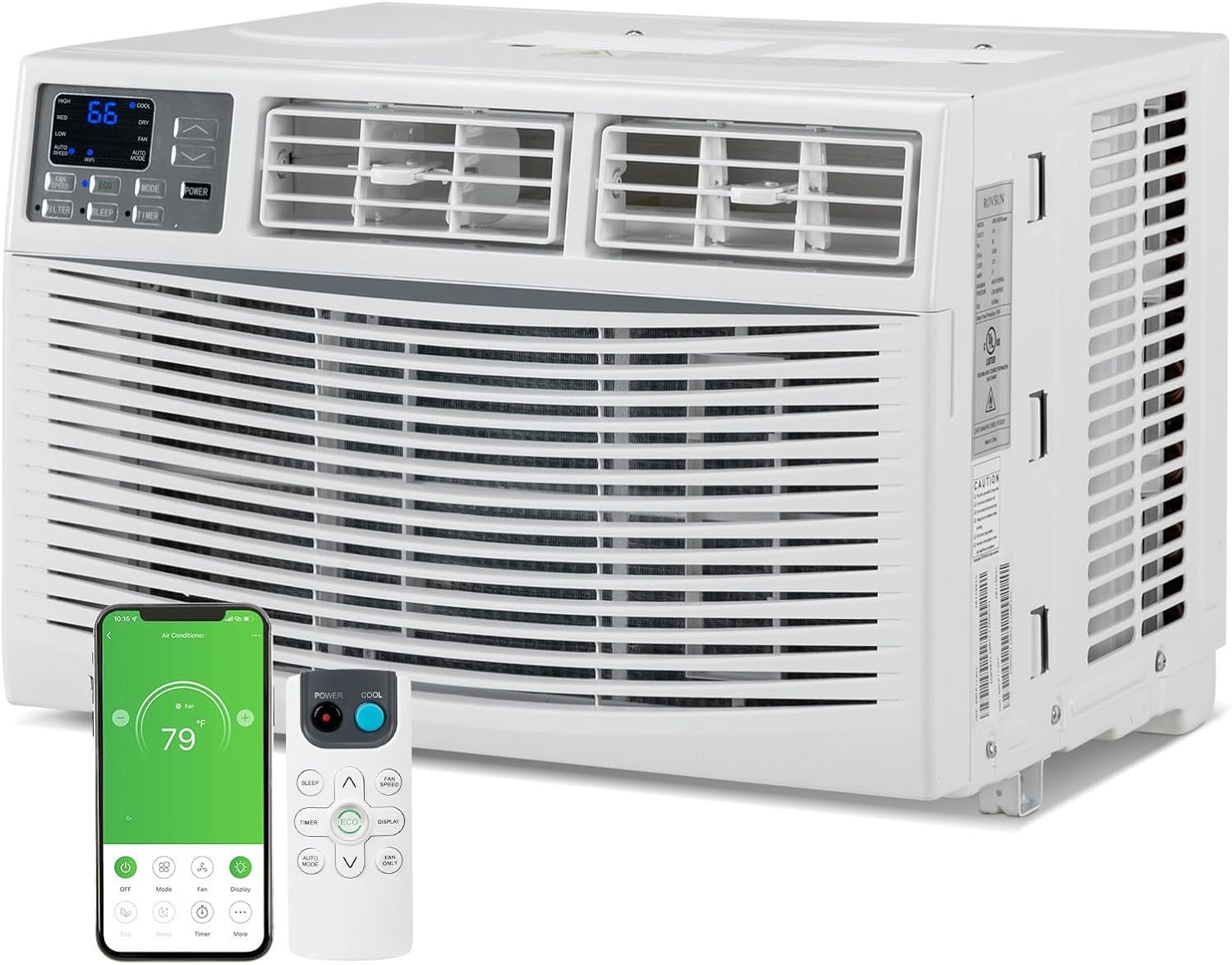 Bonnlo Unidad de ventana de aire acondicionado de 8000 BTU habilitada para WIFI, aire acondicionado de ahorro de energía, unidad de aire