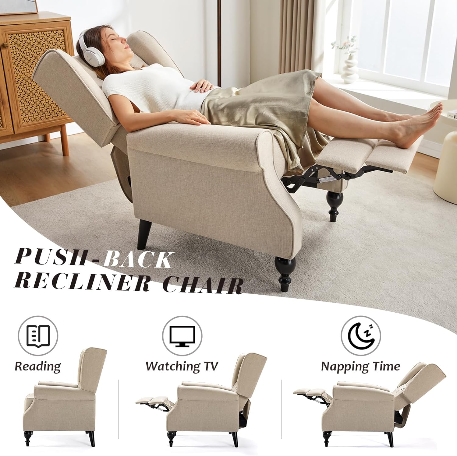 Jocisland Wingback – Silla reclinable para adultos, respaldo alto, sillas reclinables para sala de estar, silla copetuda para club, sillón de