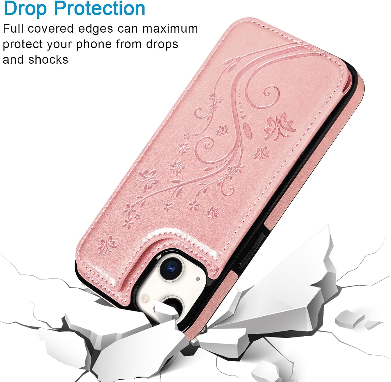 Mavis’s Diary Funda con tapa compatible con iPhone 15, funda tipo cartera de piel sintética, funda para teléfono, funda de silicona suave con diseño