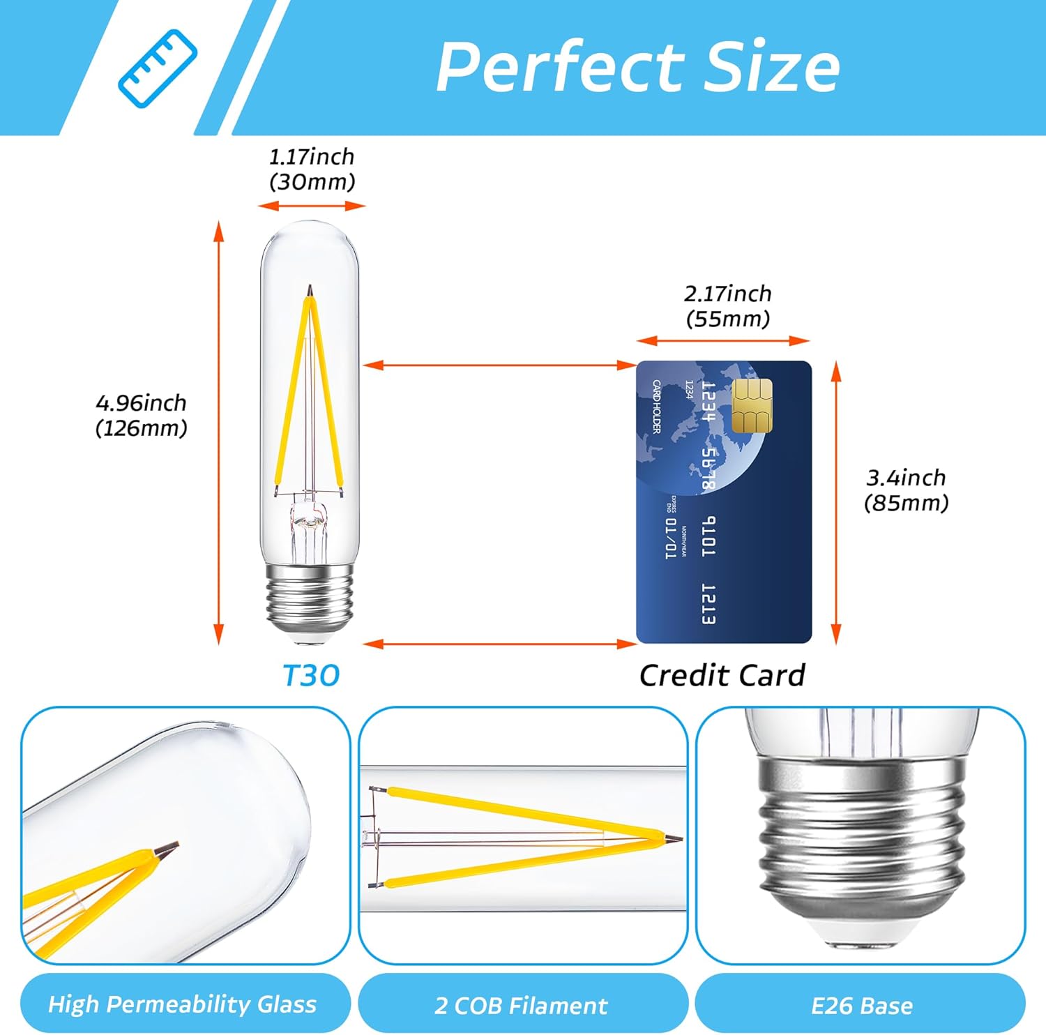 Bombilla LED regulable E26 equivalente a bombillas incandescentes de 40 W, AC120V blanco cálido 2700K 400LM T10T30 bombilla para electrodomésticos