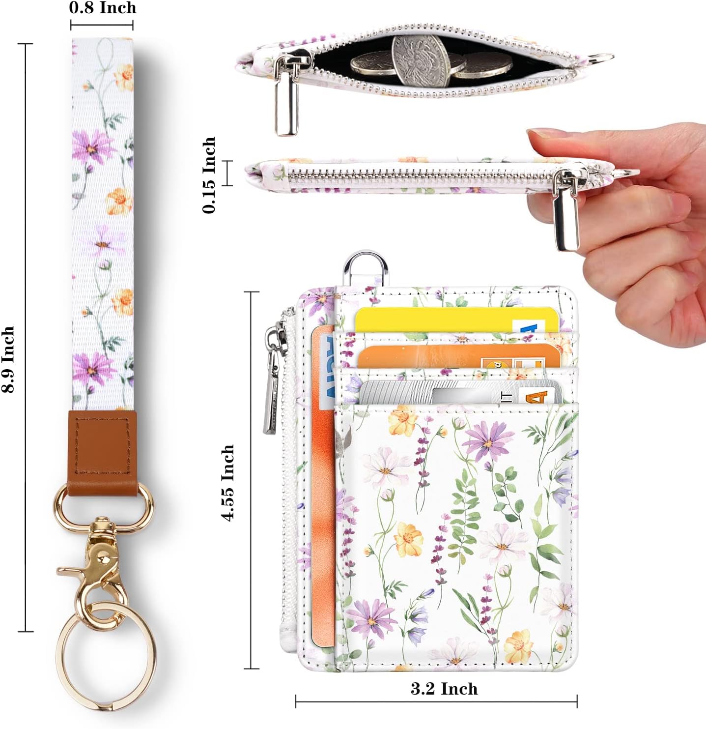 WAVEYU Cordón para cartera, cordón para tarjetas de identificación, cartera con cordón para mujeres y niñas, cordón para la muñeca con soporte para