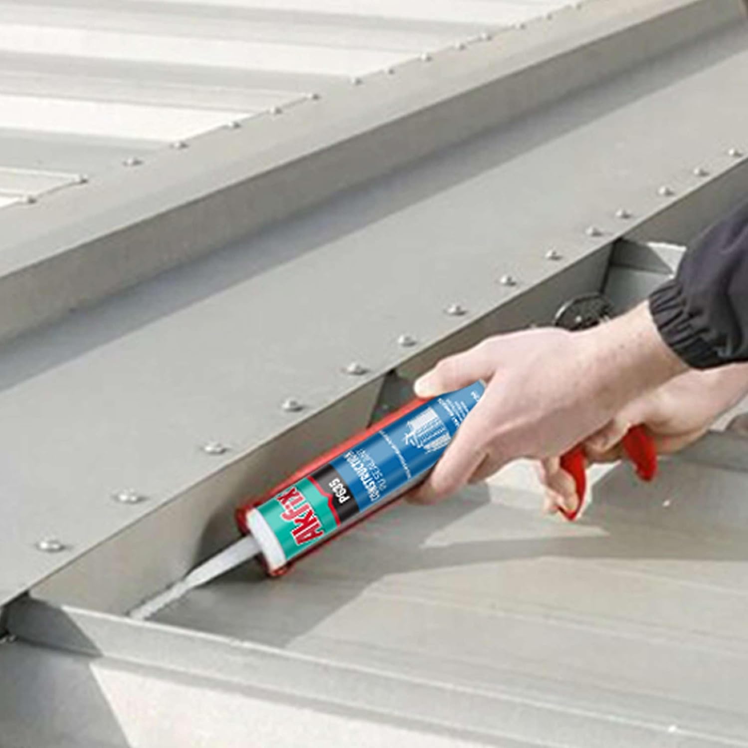 Akfix Construcción de sellador gris poliuretano P635  Relleno de huecos para pintar para garaje y entrada, excelente calafateo para madera,