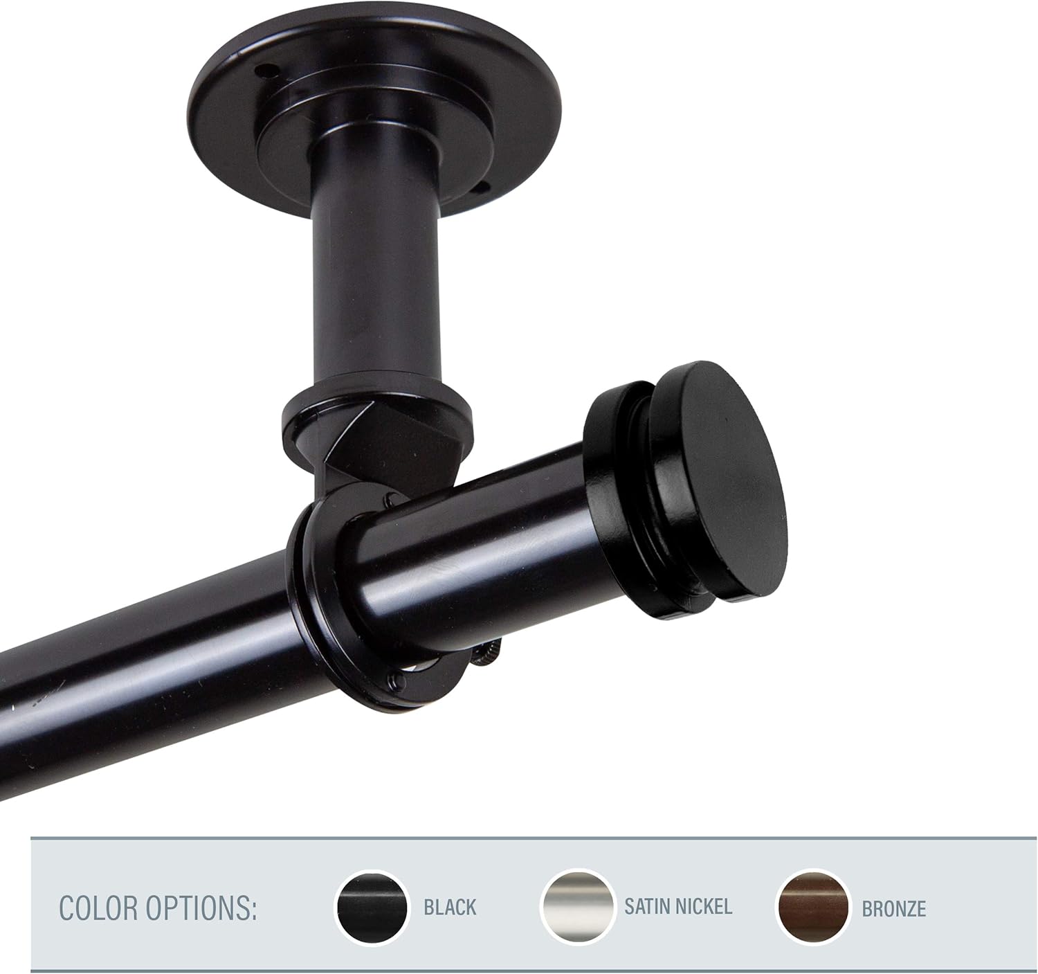 Rod Desyne 100-50-992CL Bun – Barra de cortina de techo de 1 pulgada, divisor de habitación, 120-170 pulgadas, color negro