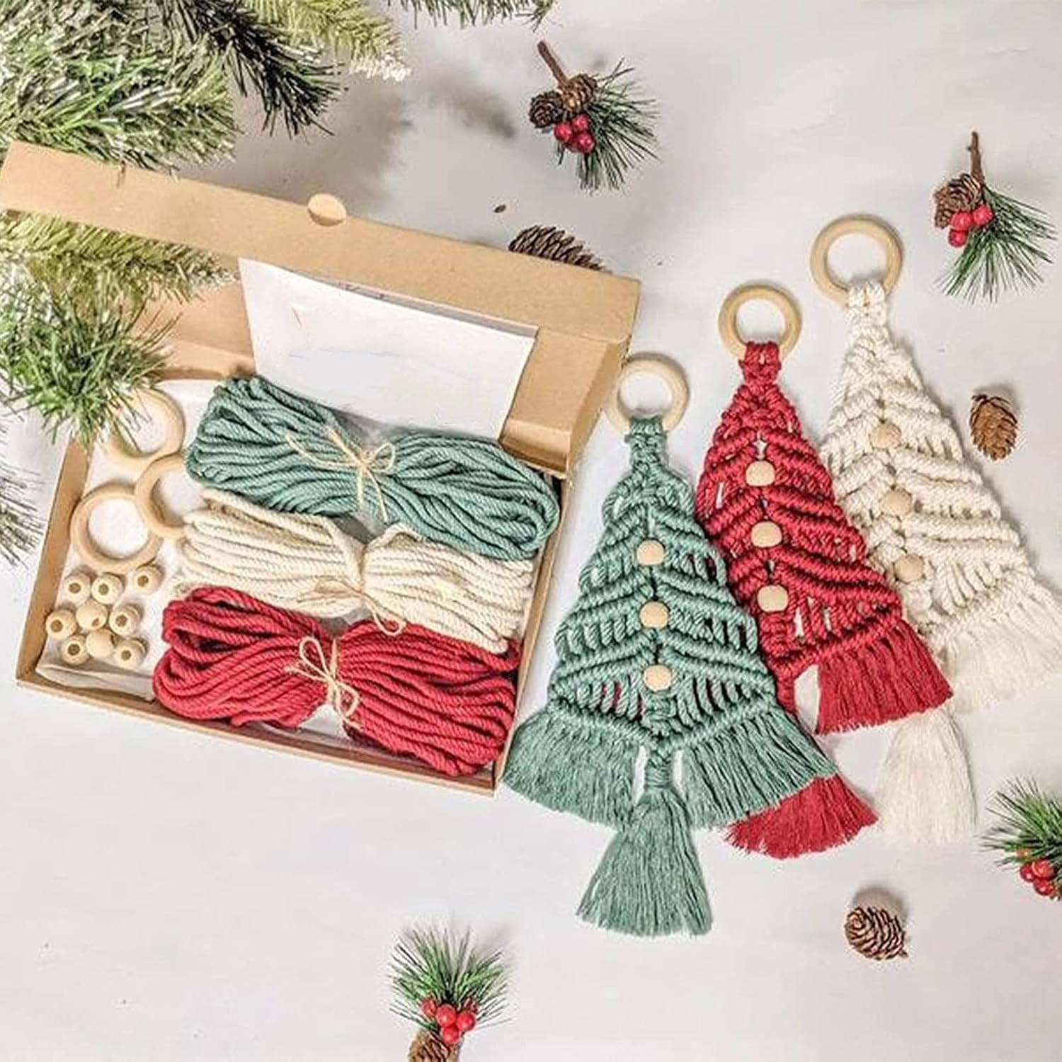 Kit de bricolaje para árbol de Navidad, juego de árbol de Navidad tejido de cuerda de algodón hecho a mano, árbol tejido de macramé de Navidad, kit