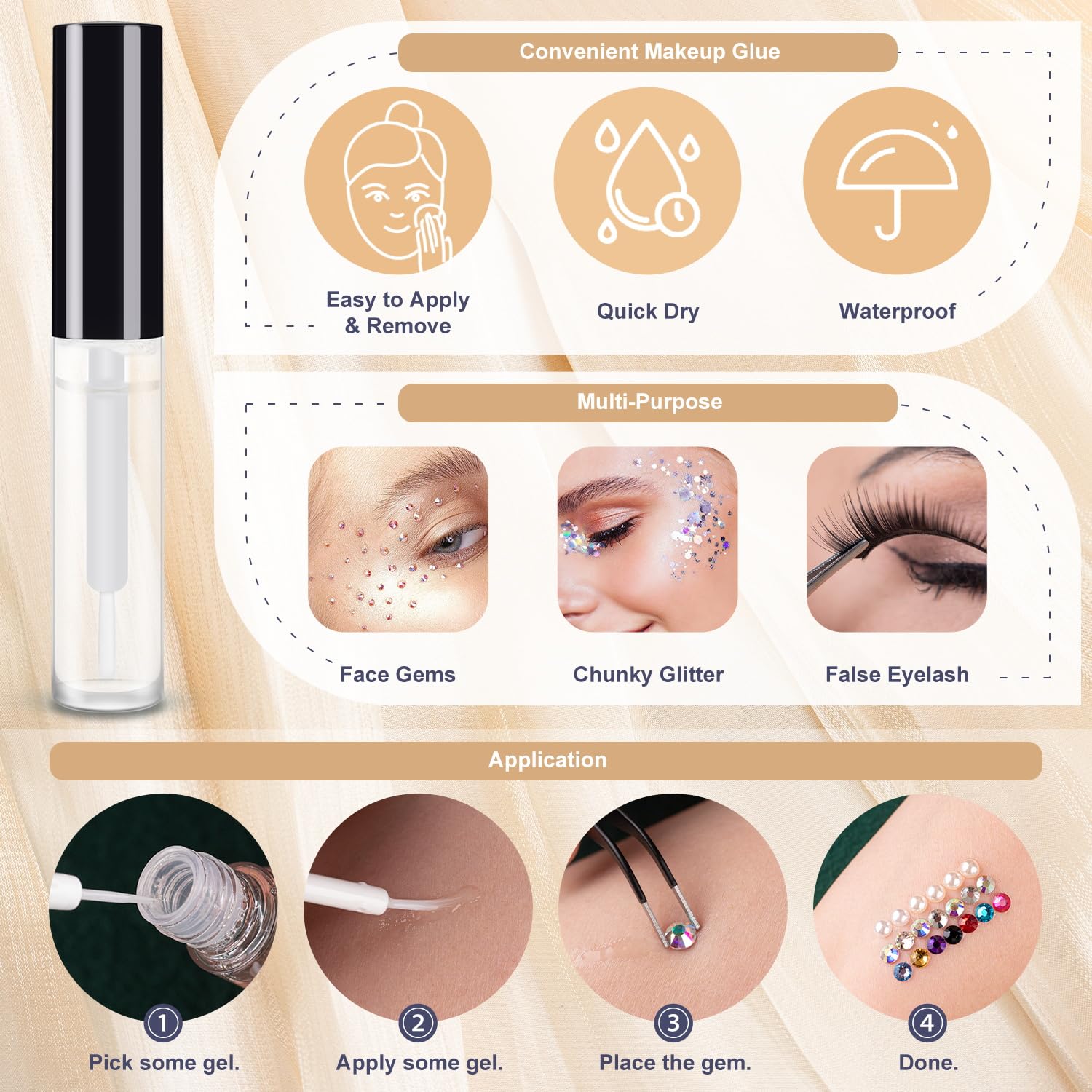 5320 gemas faciales para maquillaje con pegamento, cuentas coloridas y gemas redondas de cristal AB y transparentes, perlas planas blancas y beige y