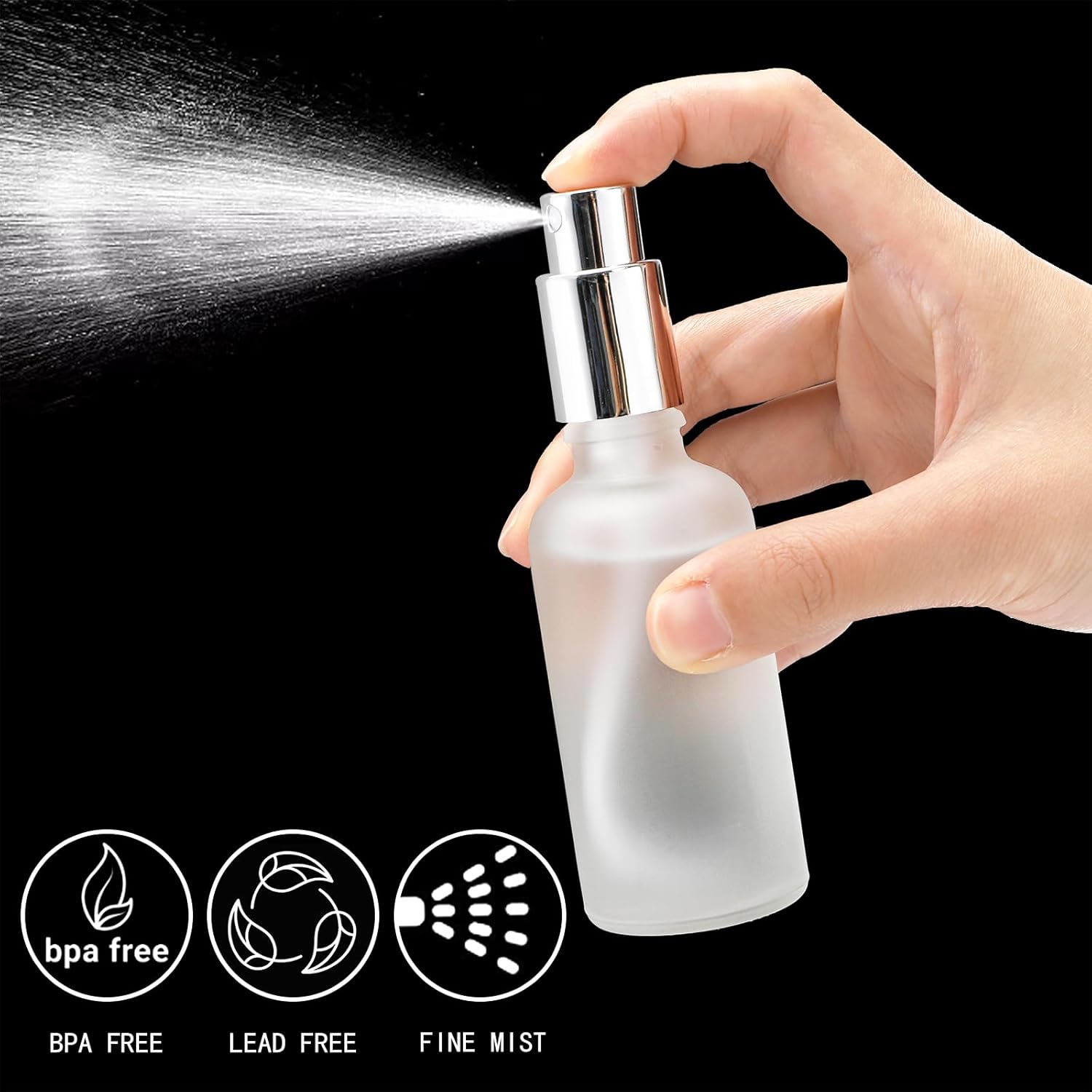 Bekith Paquete de 16 botellas de vidrio de 1.7 fl oz, atomizador de perfume vacío esmerilado, espray de niebla fina recargable para aceites