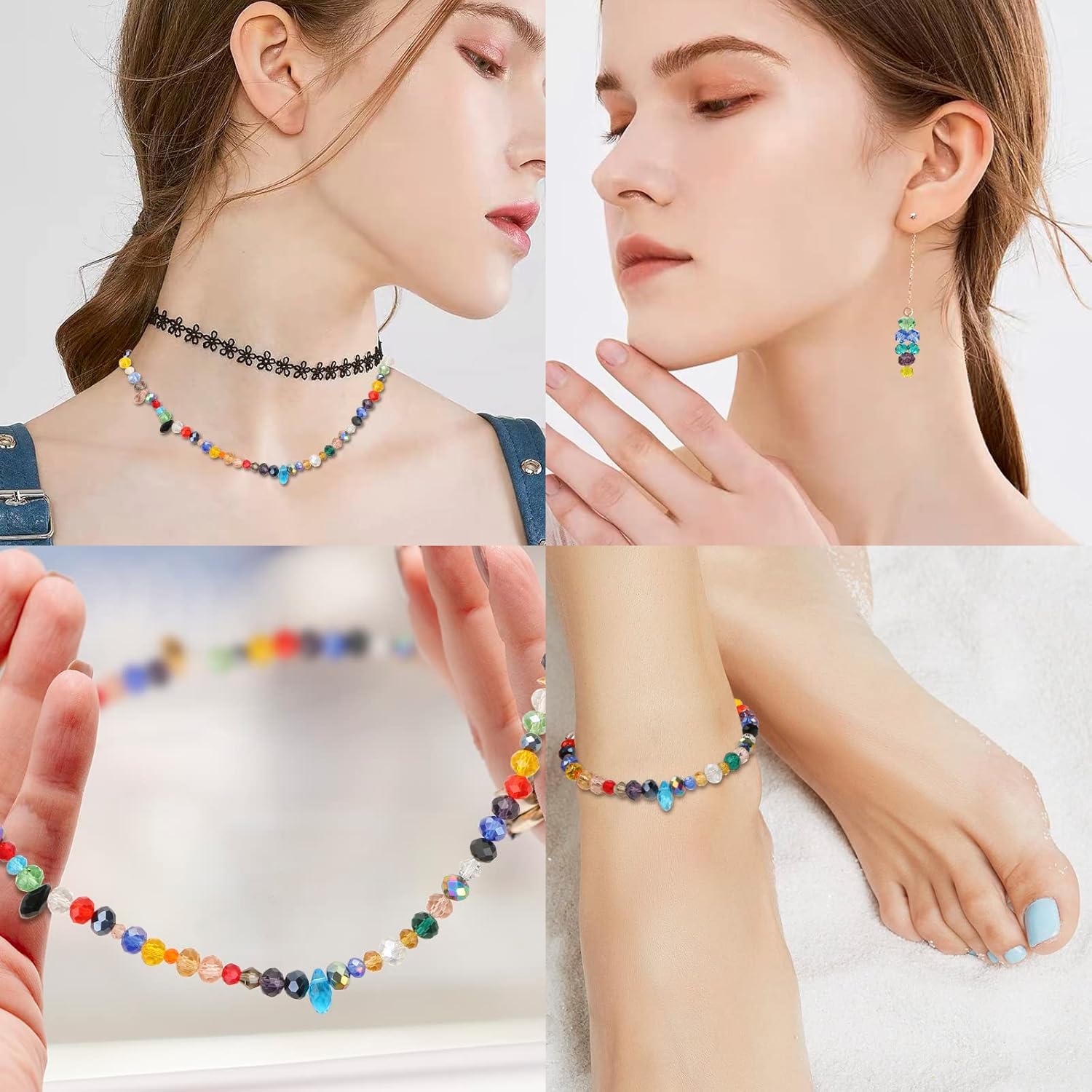 MIKIMIQI 750 cuentas de cristal surtidas para hacer joyas, cuentas de cristal de Rondelle facetadas coloridas con caja, cuentas espaciadoras de