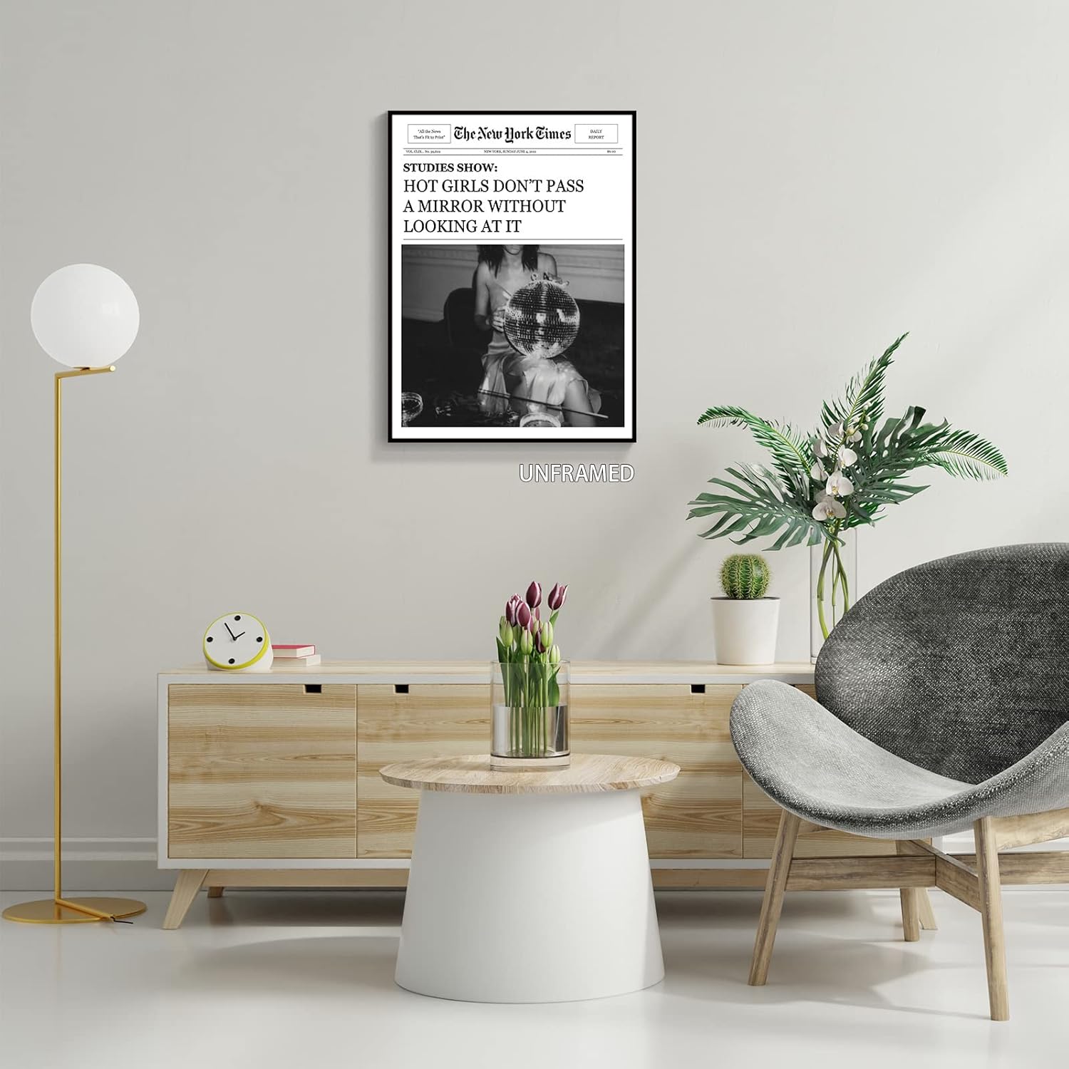 XMQQLL Lienzo de periódico vintage funky, arte de pared, impresiones de cóctel de discoteca en blanco y negro para habitación, carteles estéticos de