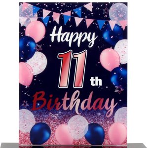 LINGTEER Centros de mesa acrílicos con globos de color azul marino y rosa con texto en inglés “Happy 11th Birthday”, 2 unidades de decoración de LINGTEER Centros de mesa acrílicos con globos de color azul marino y rosa con texto en inglés “Happy 11th Birthday”, 2 unidades de decoración de