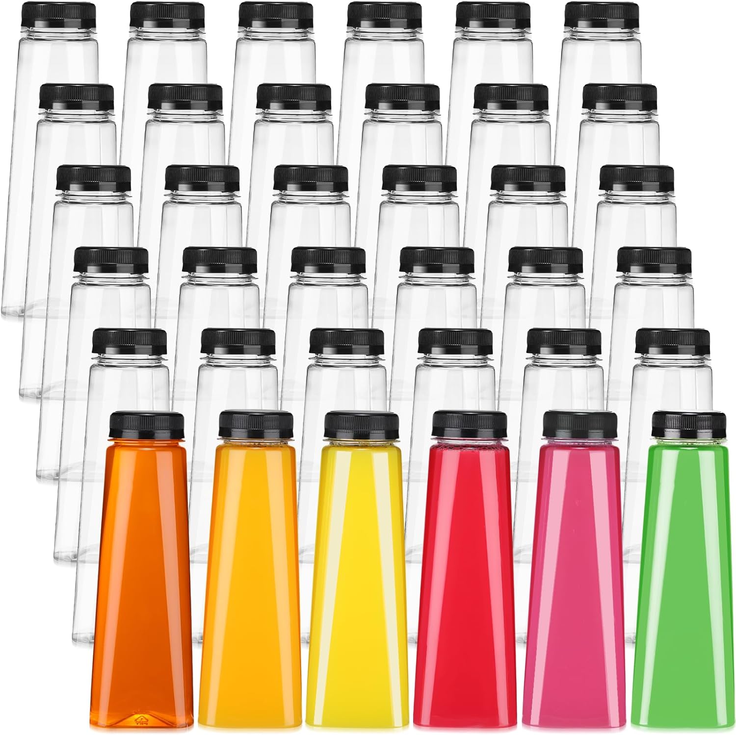 36 botellas de plástico para jugo, a granel con tapas, a prueba de fugas, reutilizables, botellas de agua transparentes vacías, recipientes de