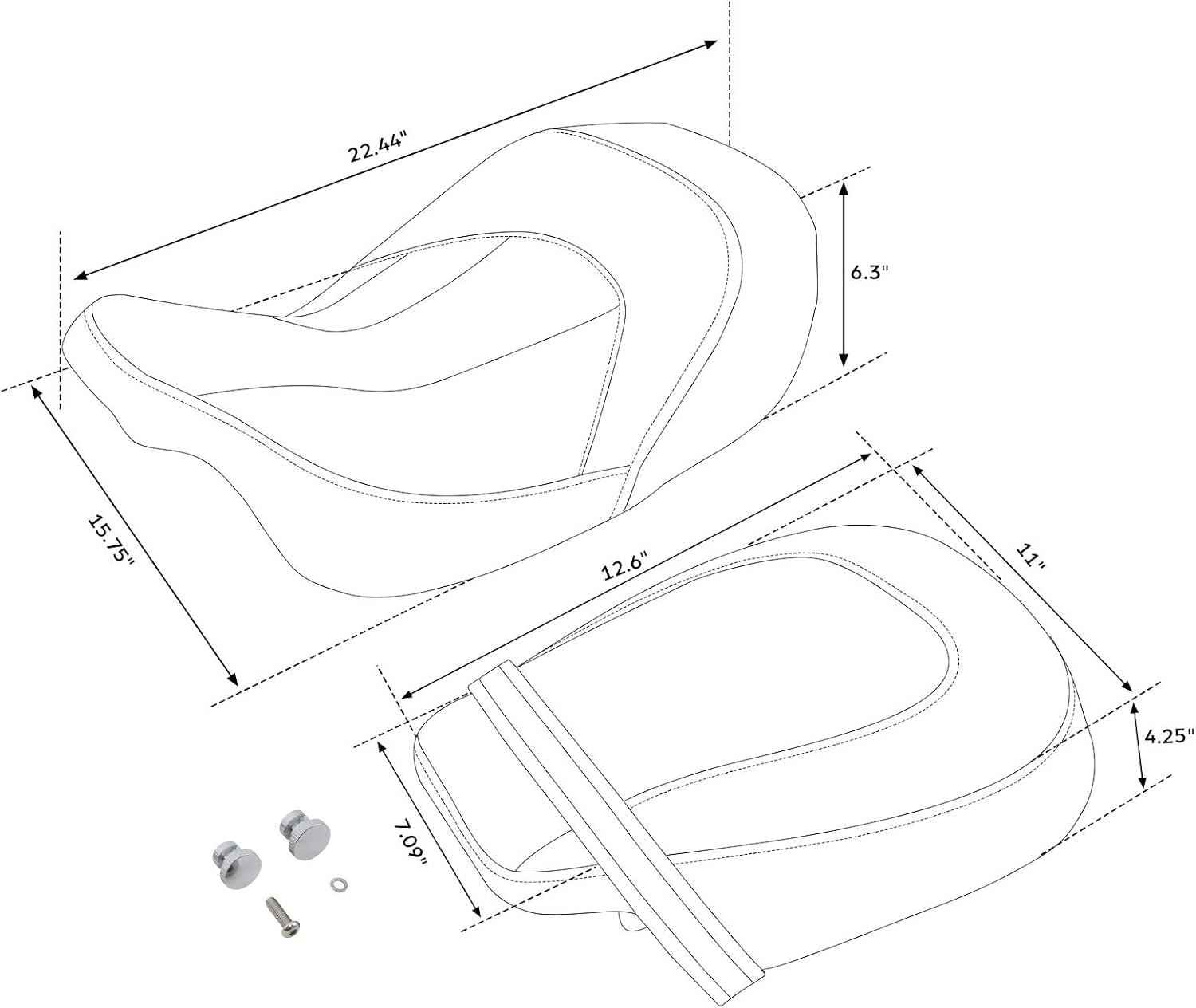 XMT-MOTO El asiento de pasajero de perfil bajo se adapta a los modelos Harley Davidson Touring y Tri Glide 2009 y posteriores, para los modelos Road