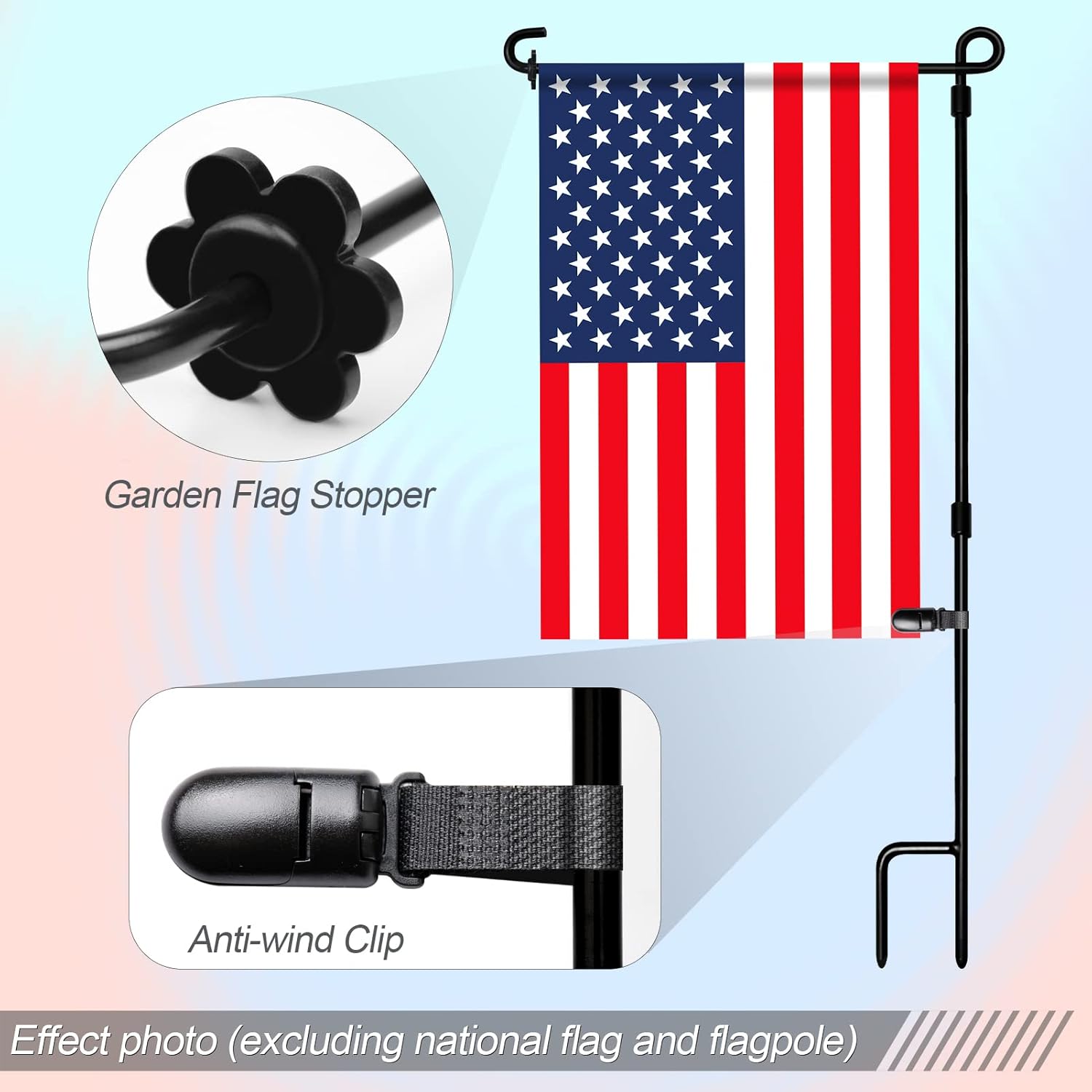 HOOSUN Paquete de 10 clips y tapones para bandera de jardín, clips de tigre para soportes de bandera de jardín, tapones de goma para bandera de