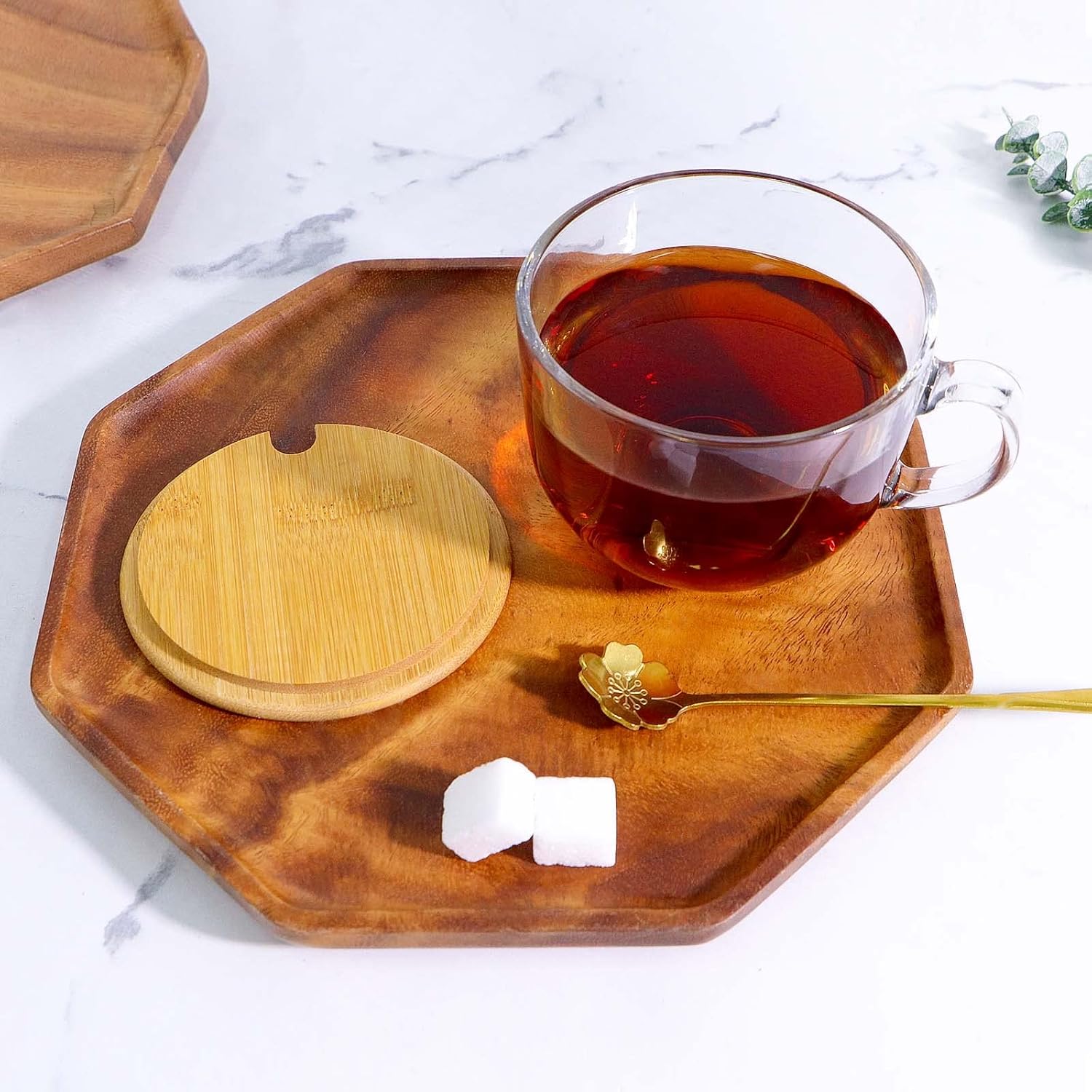Tazas de café de 16 onzas con asa, tazas de vidrio con tapas de bambú y cucharas de flor de cerezo, vasos transparentes para té, cereales, yogur,