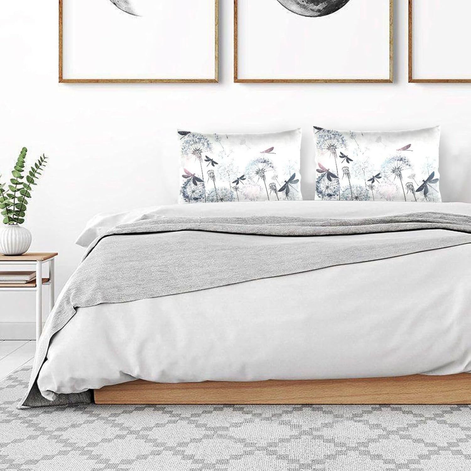 Fundas de almohada suaves y acogedoras con dientes de león y libélulas con cremallera de viaje, fundas de almohada