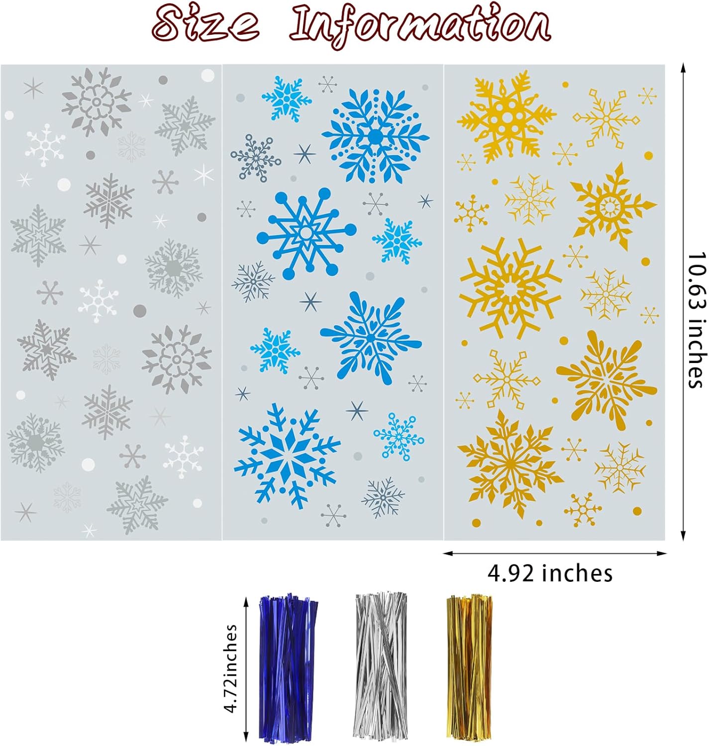 CCINEE 180 bolsas de celofán de Navidad para niños, bolsas de regalo de copo de nieve de Navidad con lazos metálicos para suministros de fiesta,