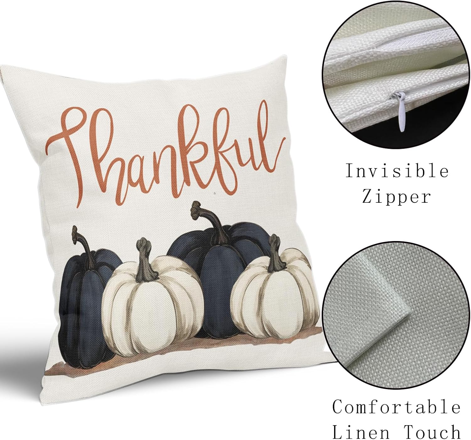 Kawani Juego de 2 fundas de almohada de calabazas azules y blancas de 18 x 18 pulgadas, juego de 2 fundas de almohada de otoño de Acción de Gracias,