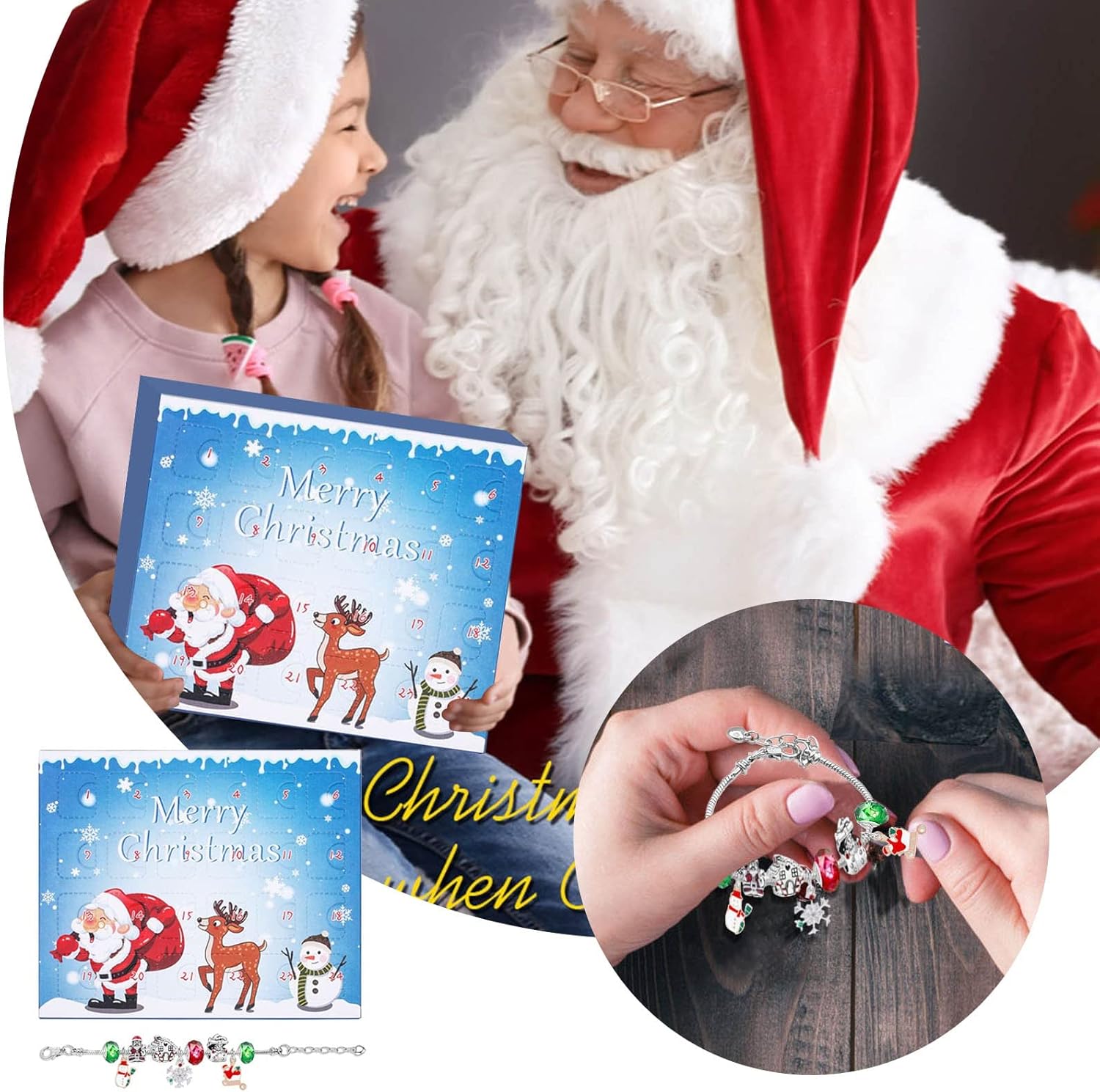Countdown Day – Caja de pulsera para niños de Papá Noel, juego de bricolaje con la llegada de las vacaciones, caja de regalo, calendario de pared de