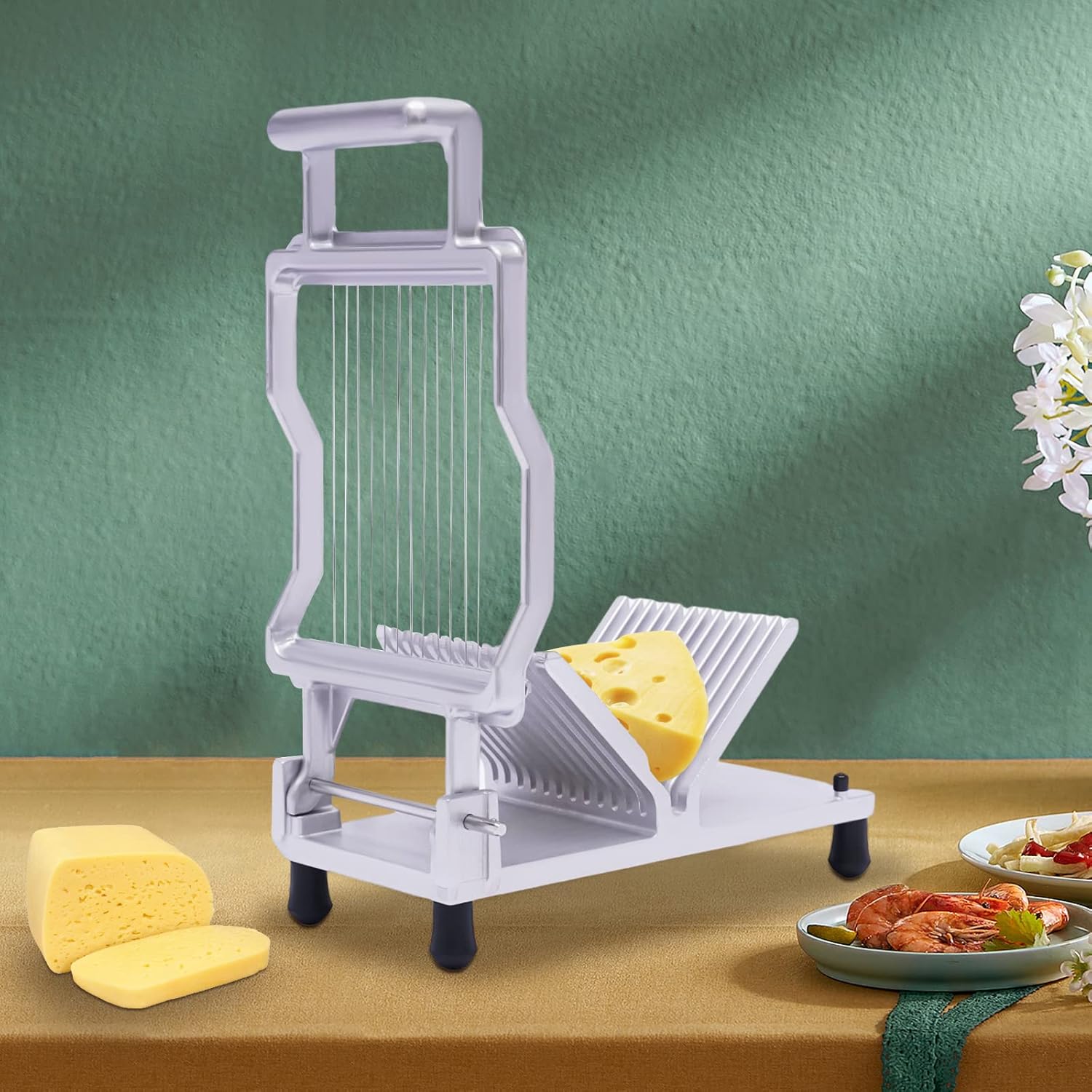 Herramientas de corte de mantequilla de queso de acero inoxidable, cortador de queso comercial con línea de escala de rejilla transparente, cortador