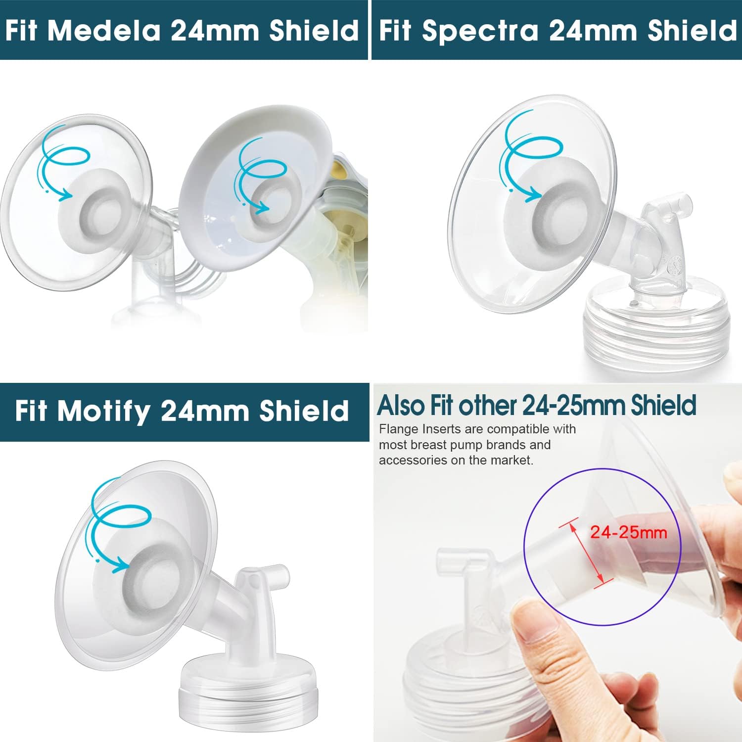 Insertos de brida de 0.512 in para MedelaSpectratsretemomcozyElvienavibellababy Sacaleches Escudos de pecho de 0.945 in. Reduzca el túnel de pezón