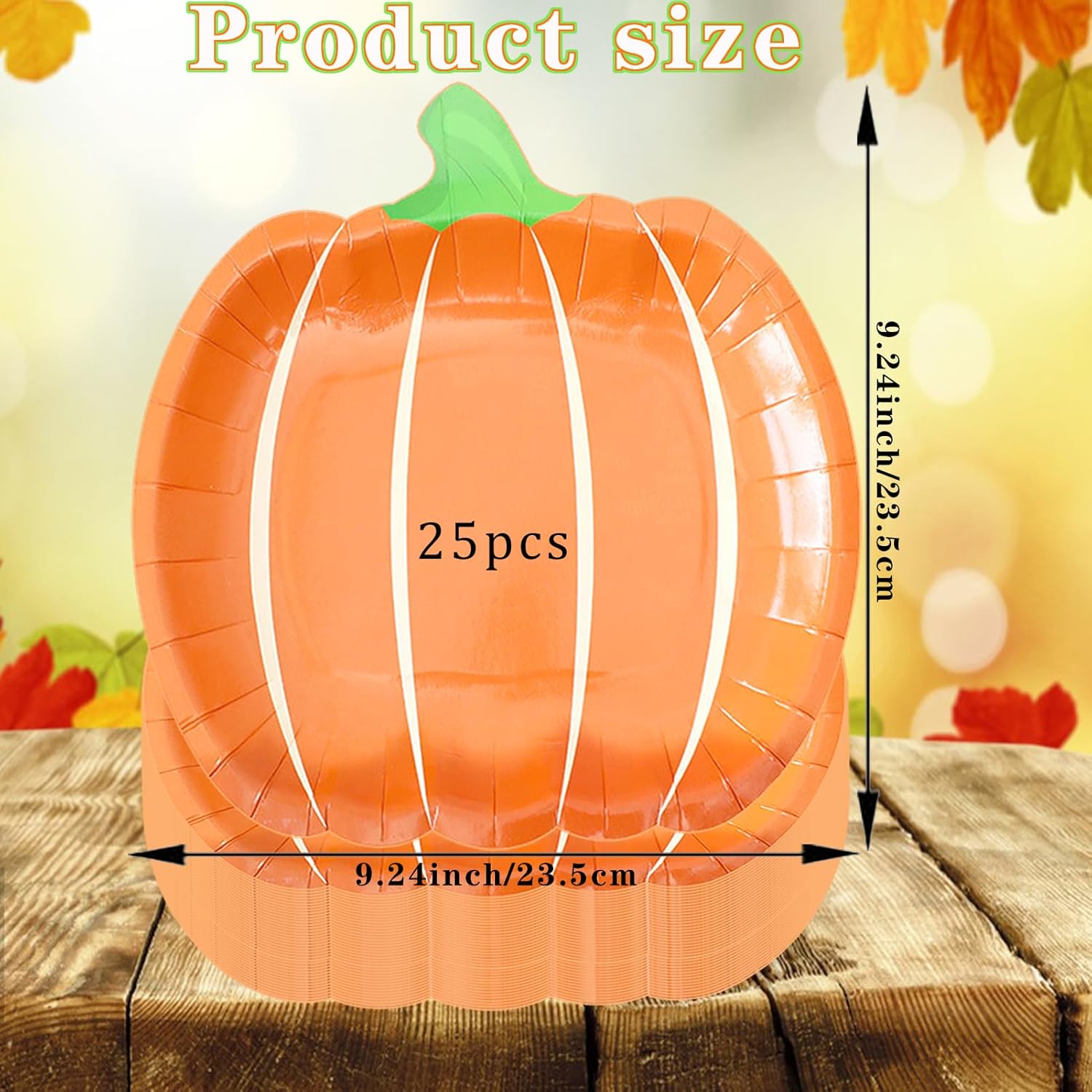 QXBXYHM 25 platos de papel de calabaza de otoño, platos desechables para fiesta de cosecha de otoño, platos de cena naranja para Acción de Gracias,