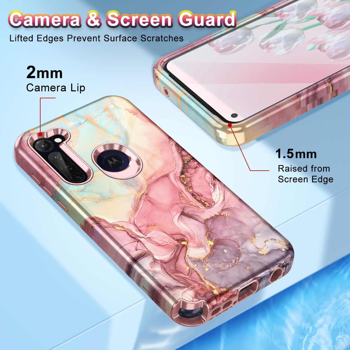 Btscase Funda para Moto G Stylus 2020, resistente de tres capas de mármol, a prueba de golpes, cuerpo completo, policarbonato duro y TPU suave,