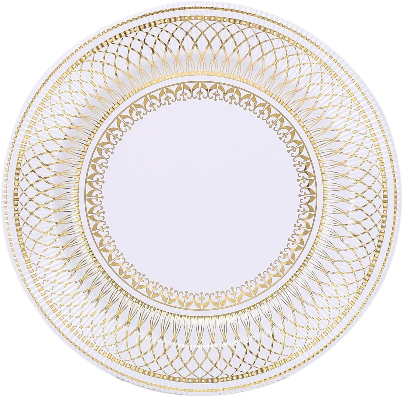 Efavormart – Paquete de 25 platos de papel de postre estilo vintage de porcelana dorada y blanca de 13 pulgadas, platos de fiesta desechables