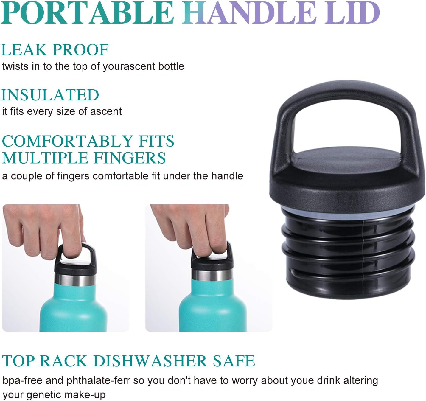 Botella de agua aislada de acero inoxidable con aislamiento al vacío de doble pared, botella de agua con tapa de asa