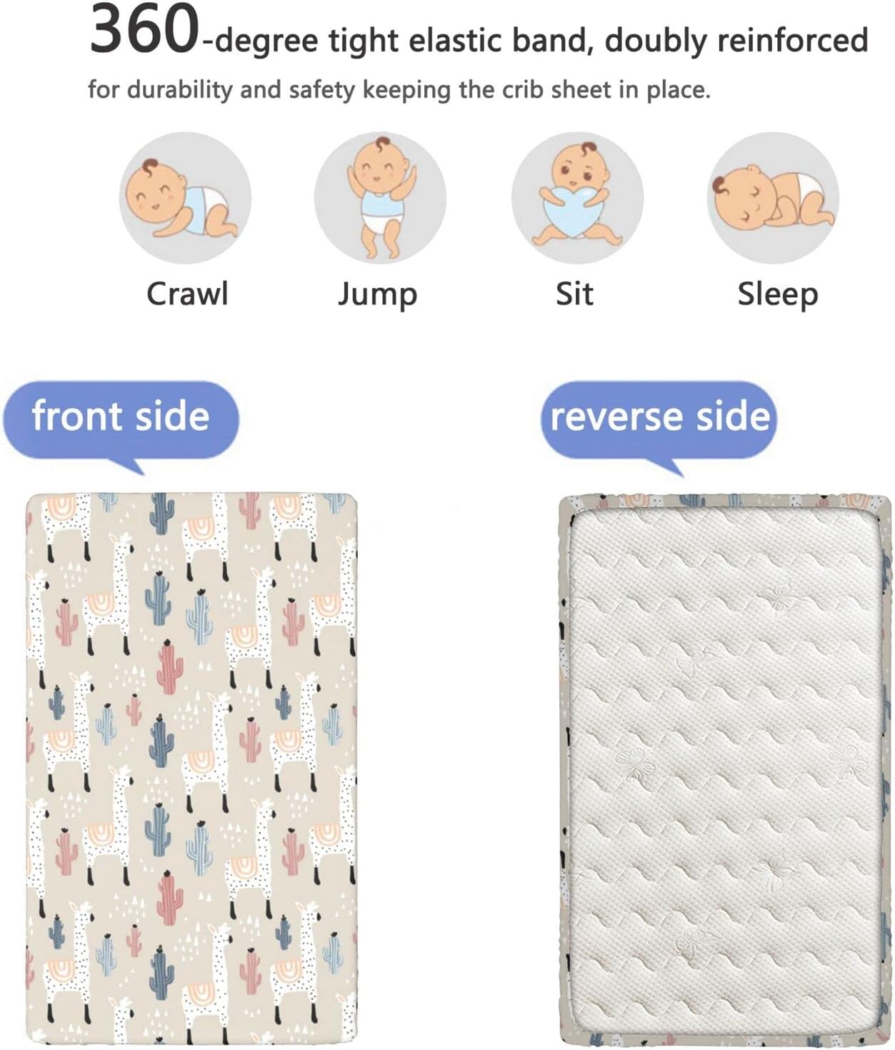 Sábanas bajeras ajustables con temática de llama, sábanas portátiles para cuna para niños pequeños, ideal para habitación de niño o niña o