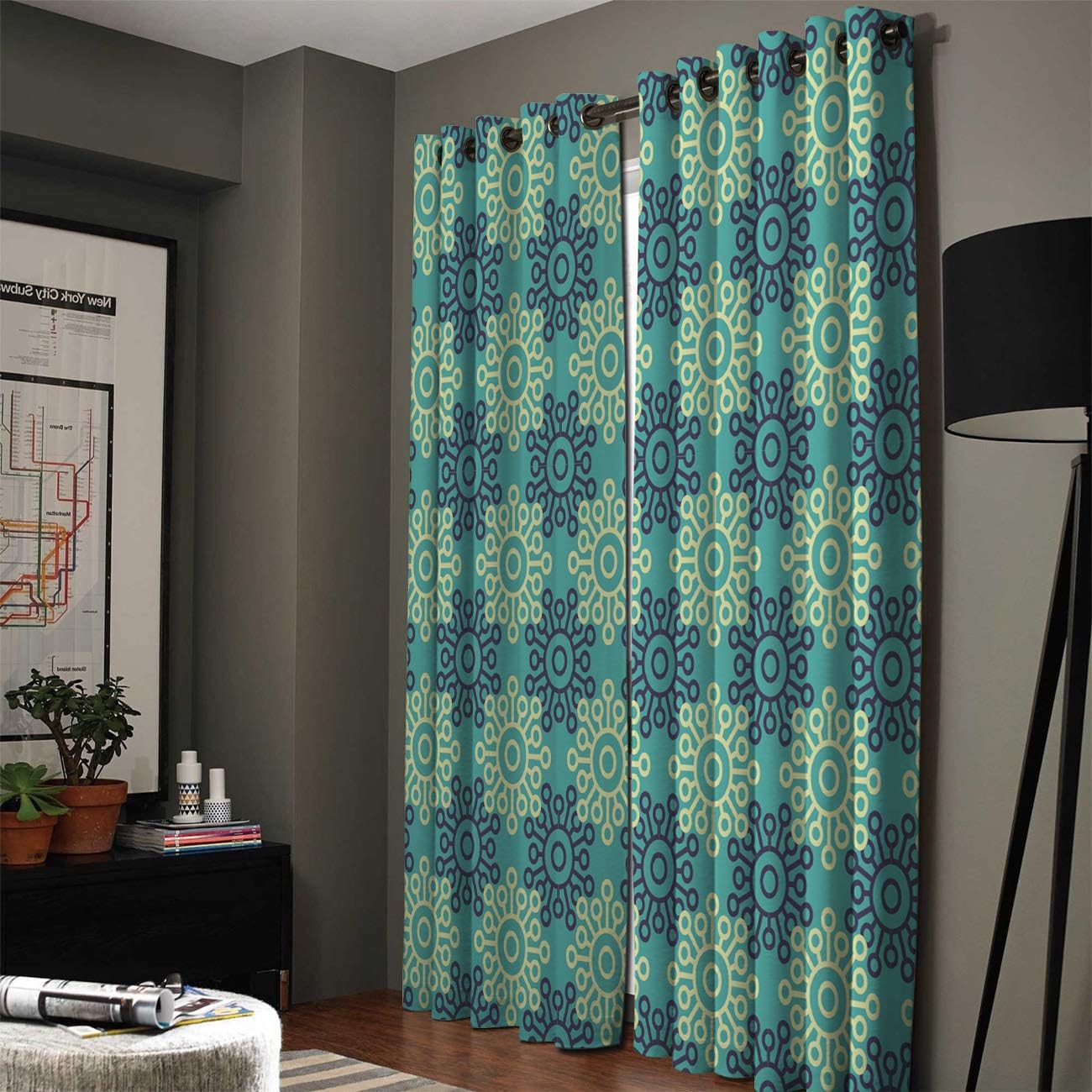 Blackout Curtains Thermal Insulated Green Round Floral Pattern Solid Pattern Metal Grommet Elegant Room Drapes Window Curtain for Bedroom Living