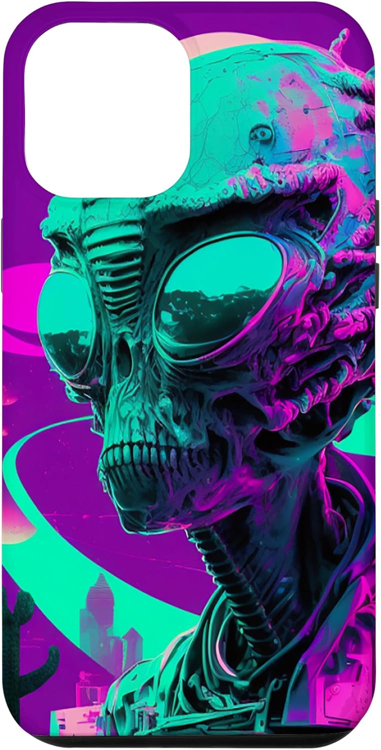 iPhone 12 Pro Max Cool Retro Alien Sunset Tropical Trippy Vaporwave Sky Art Case