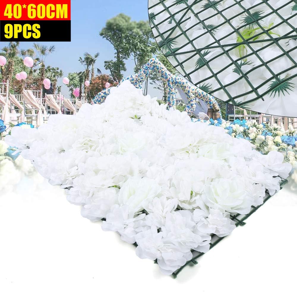 BINELUCOLU Paneles de pared de flores blancas, 9 piezas de rosas artificiales, paneles de flores para telón de fondo, decoración de bodas, fiestas,