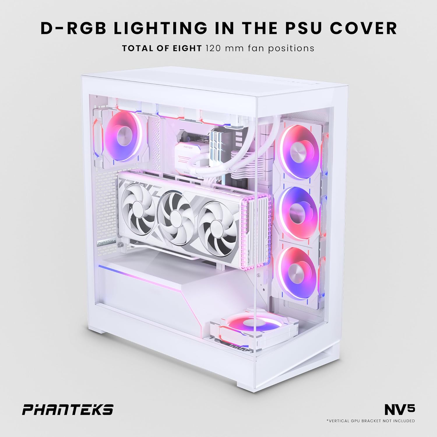 Phanteks NV5 (PH-NV523TG_DMW01) Chasis de media torre para escaparate, alto rendimiento de flujo de aire, iluminación DA-RGB integrada, diseño de