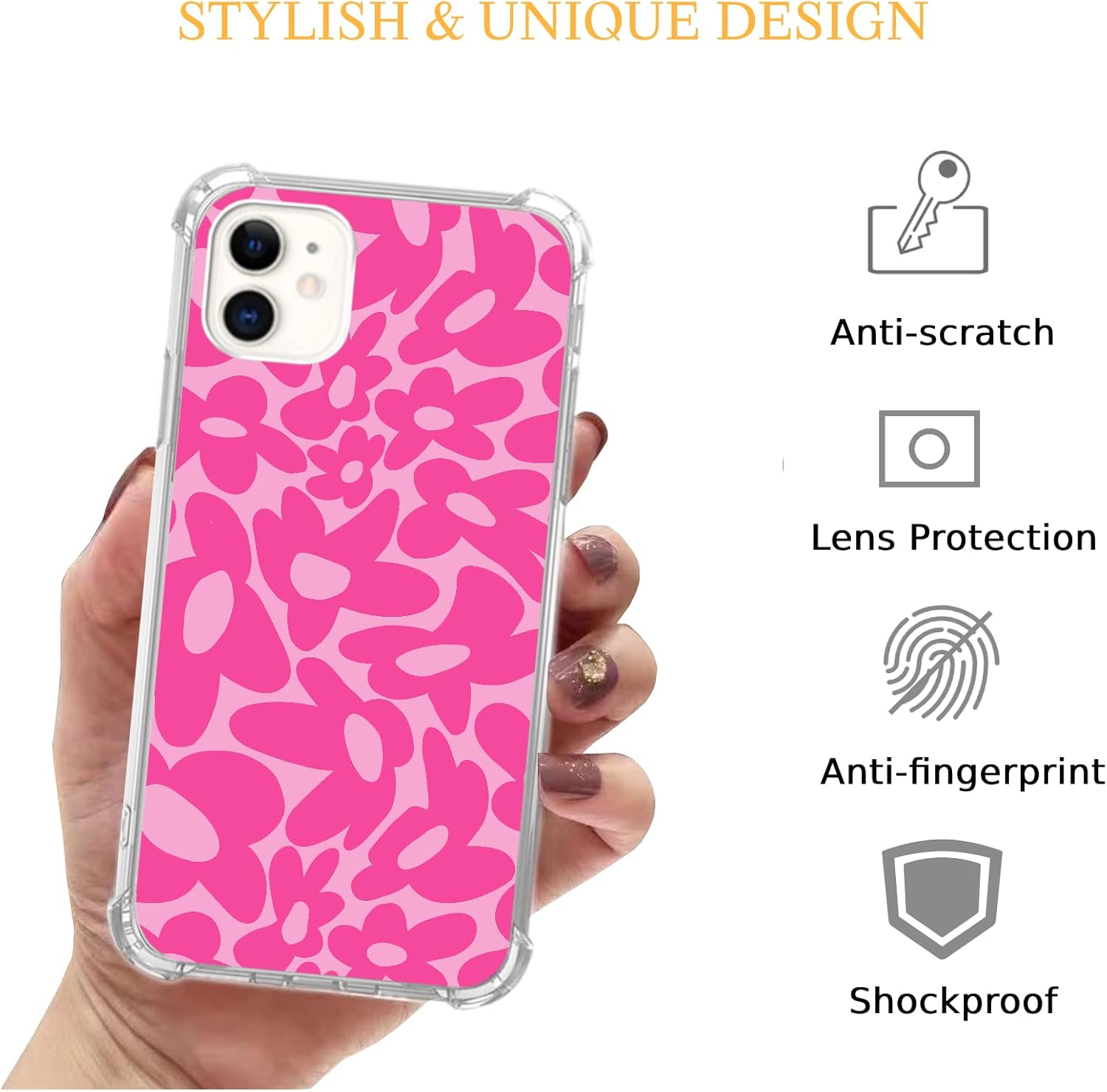 Lemifelgby Y2k – Funda protectora para iPhone 12 y 12 Pro, diseño de margaritas estéticas, diseño de flores, color rosa