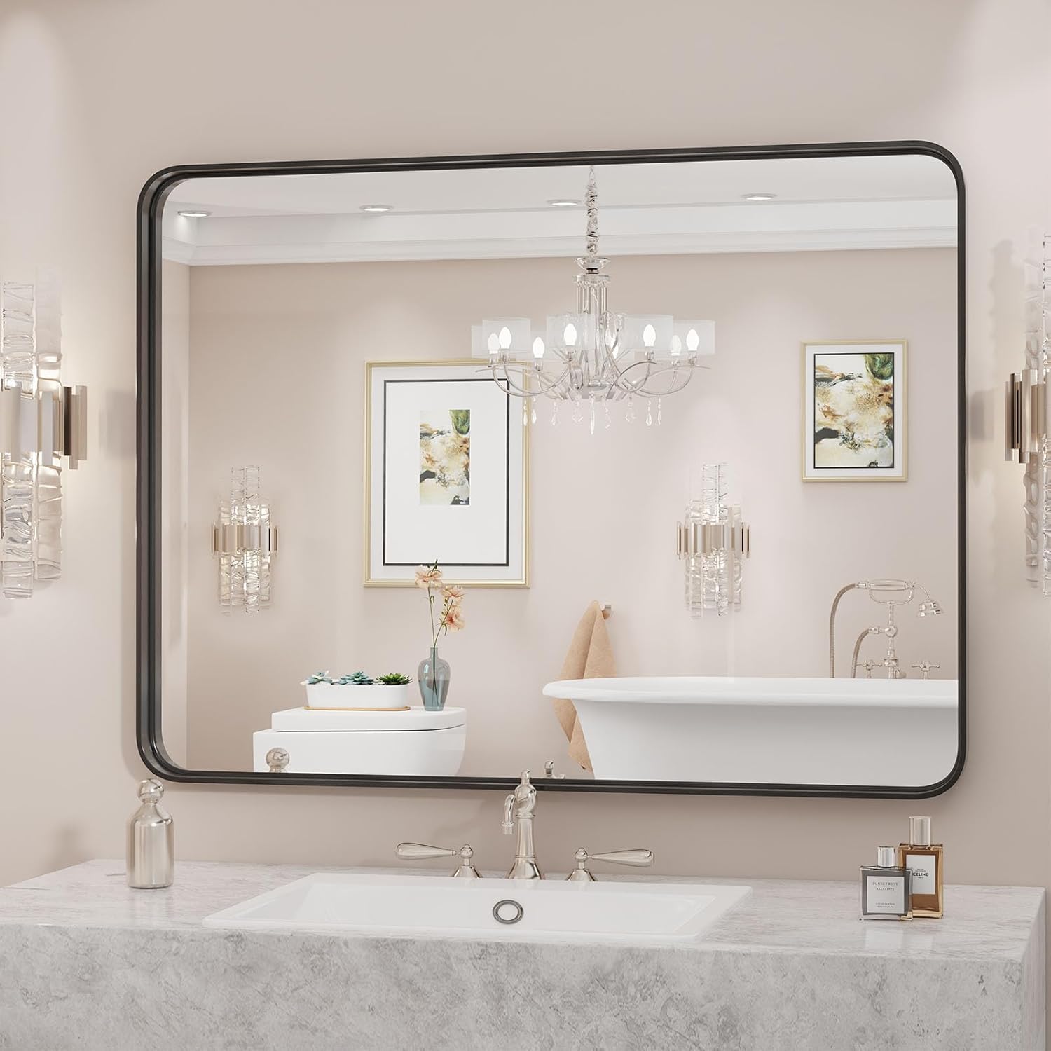 Sweetcrispy Espejo de baño negro rectangular grande con marco para pared, 30 x 40 pulgadas, moderno espejo de pared de metal para granja,