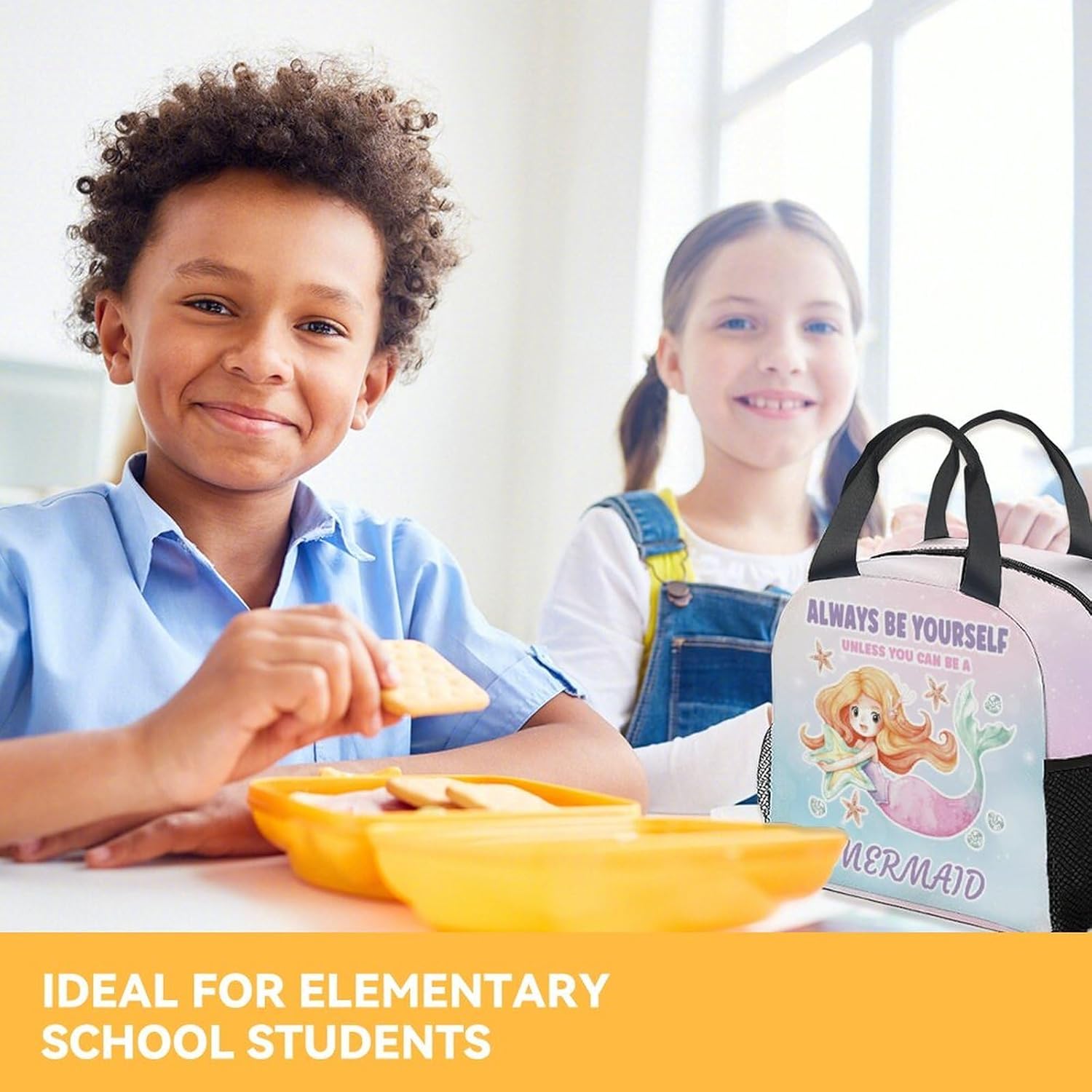 Lonchera de sirena para niños, adolescentes  Bolsas de almuerzo reutilizables aisladas con bolsillos  Pequeña lonchera colorida para niñas y mujeres