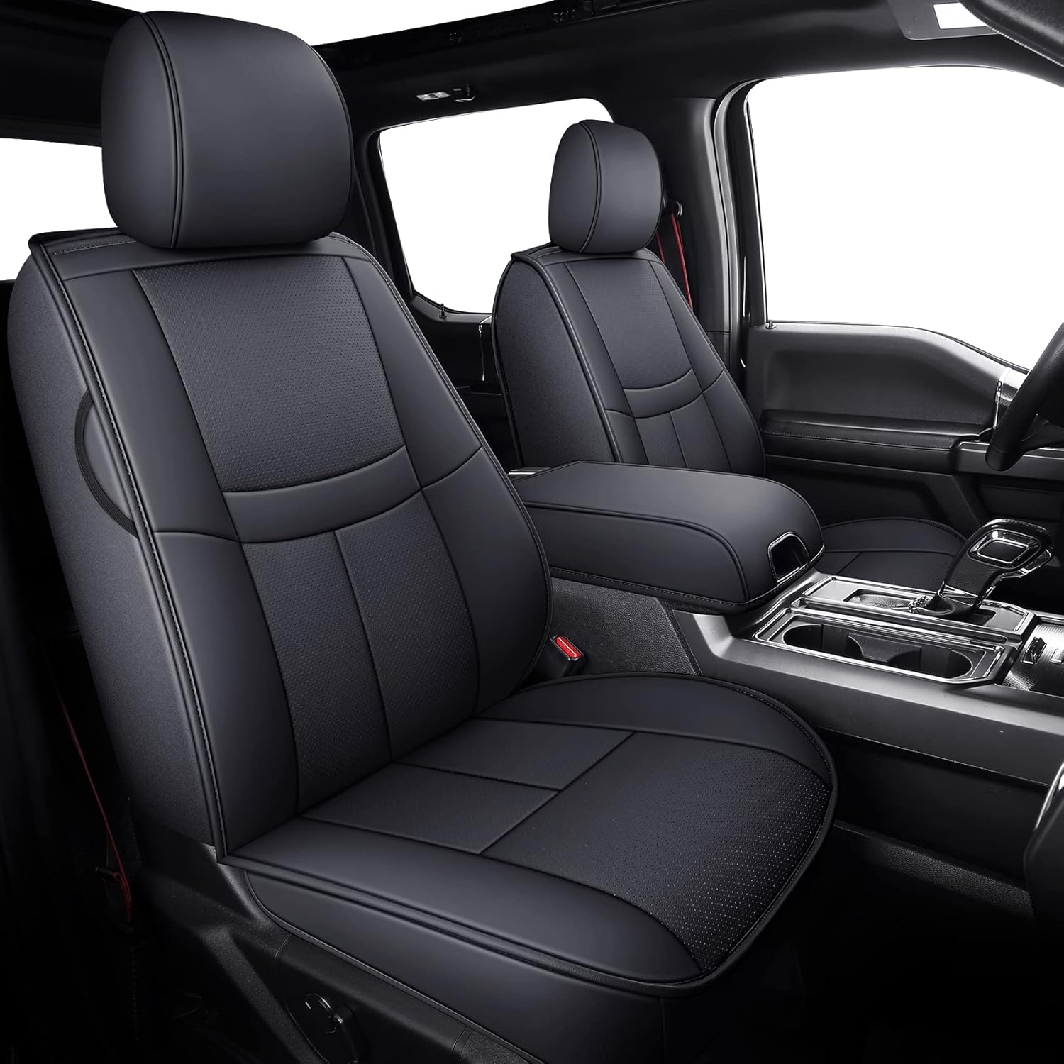 TOMIC Juego completo de fundas de asiento de automóvil con funda de cojín de cuero impermeable para camioneta para camioneta compatible con Ford