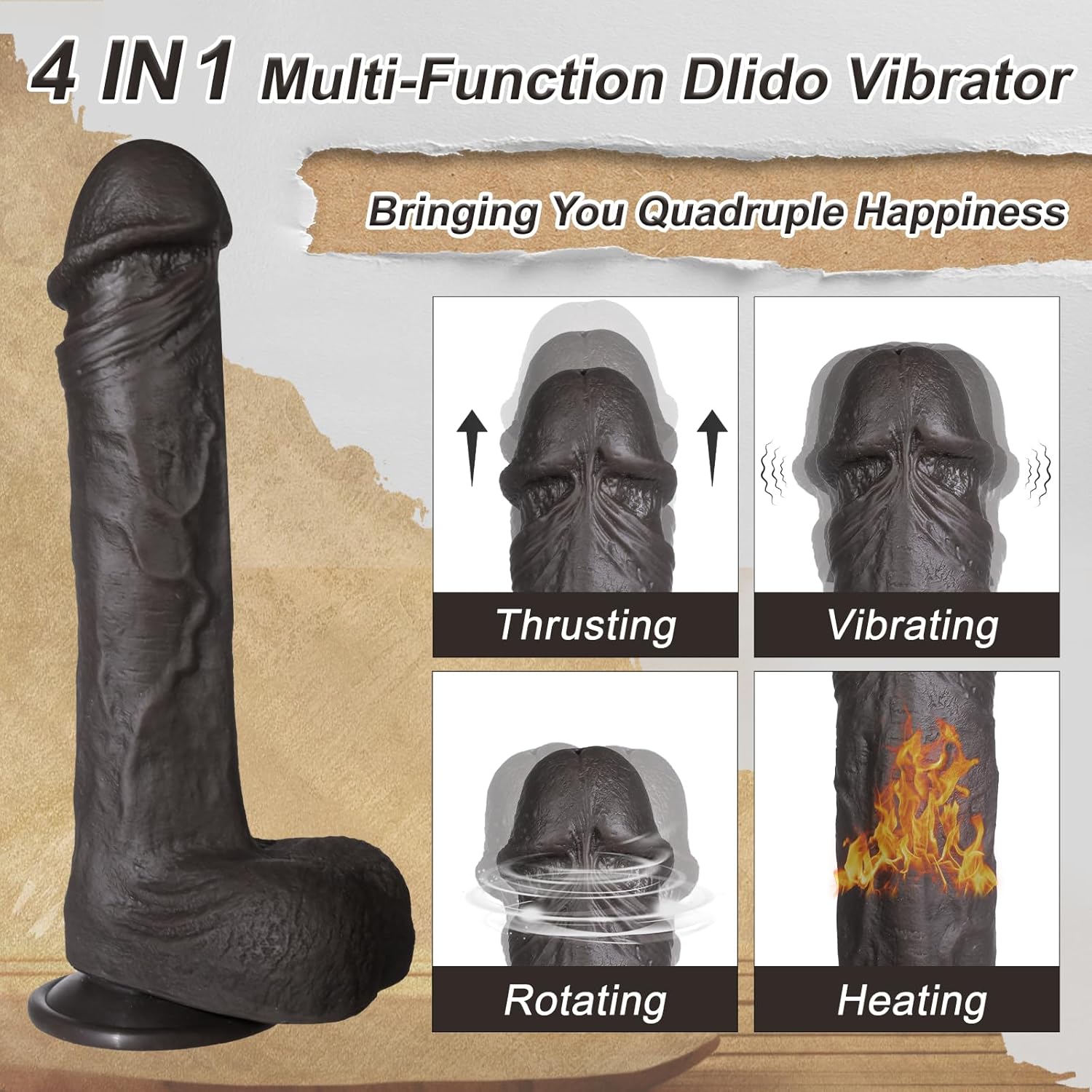 Consolador realista de empuje para mujeres, consoladores giratorios de silicona realista de 9 pulgadas con ventosa de silicona con 10 modos y