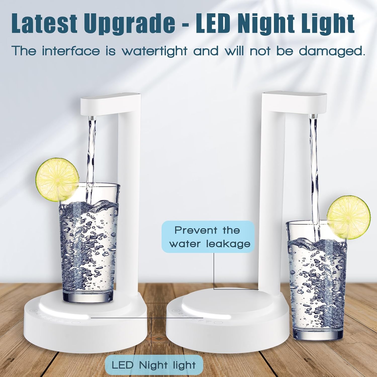 Dispensador de agua LED para mesita de noche, dispensador de botellas de agua de escritorio, luz LED y botones táctiles, dispensador de agua