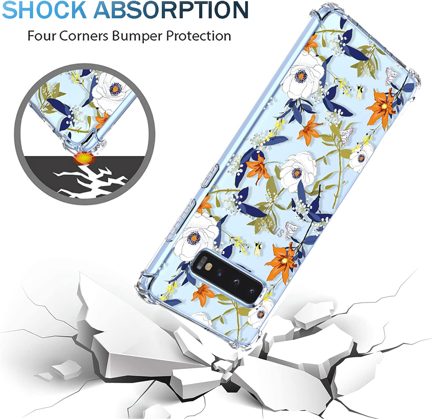 Funda para Galaxy S10 Samsung S10, diseño floral transparente, suave TPU a prueba de golpes, antiarañazos, funda protectora para Samsung Galaxy S10